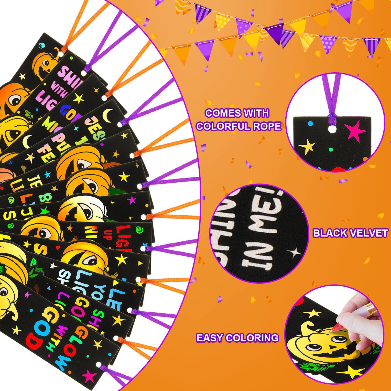 120 Pcs DIY Religious Halloween Coloring Bookmarks - Christian Pumpkin Bible Verse Bookmarks for Kids, Sunday School, Fall Crafts & Halloween Party Favors | Fun Bible Study Activity & Goodie Bag Fillers