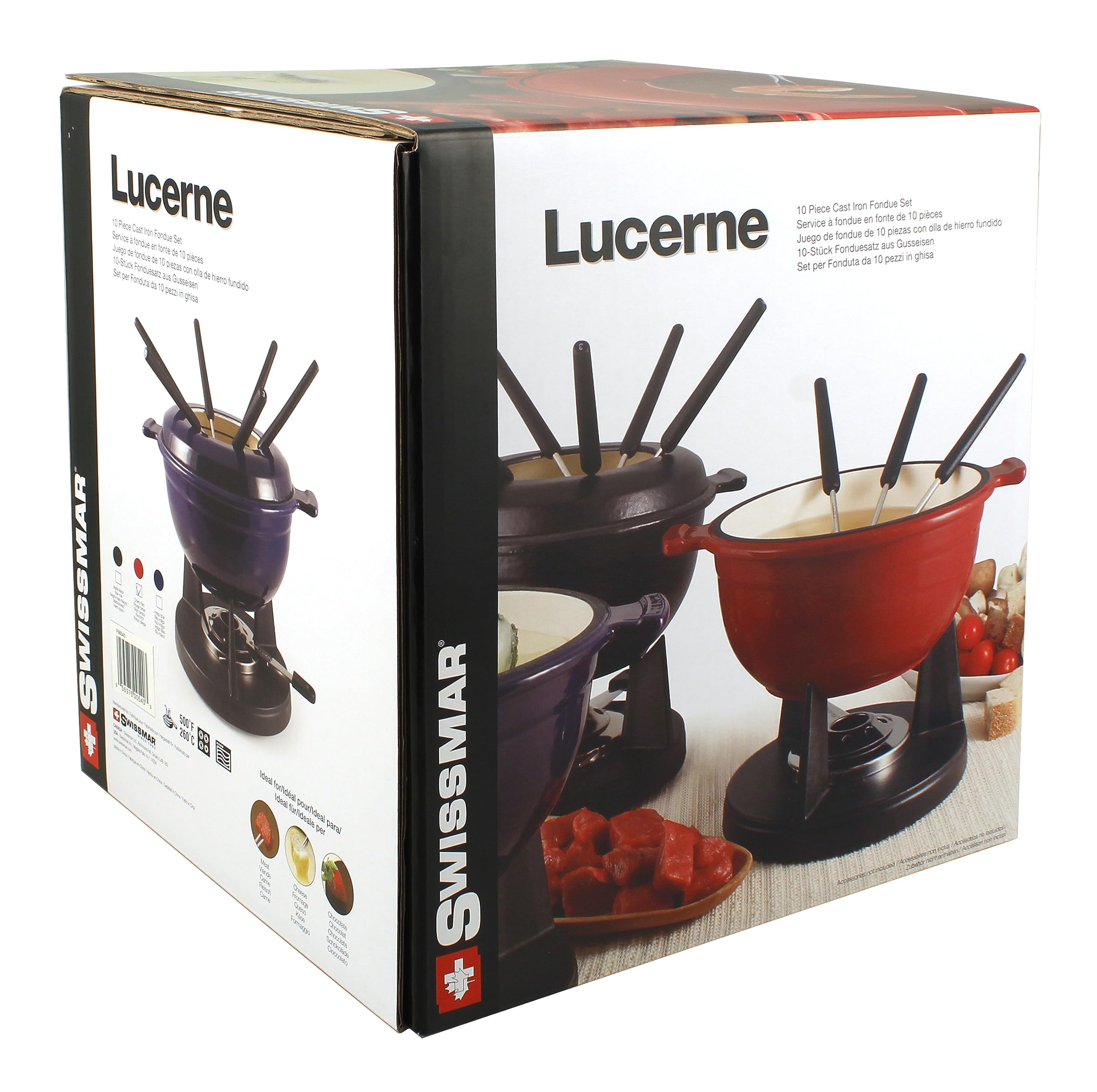 Premium Swissmar F66542 Lucerne 10-Piece Cast Iron Fondue Set in Matte Black - Perfect for Romantic Dinners, Family Gatherings & Holiday Entertaining