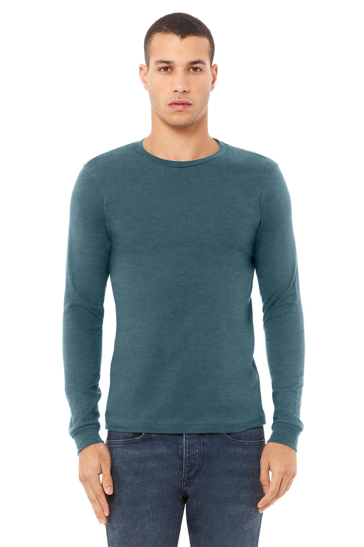 Bella Canvas Unisex Heather Long Sleeve T-Shirt - Soft Cotton Crewneck Tee for Men & Women - Slate Grey Casual Wear for Everyday Comfort & Layering