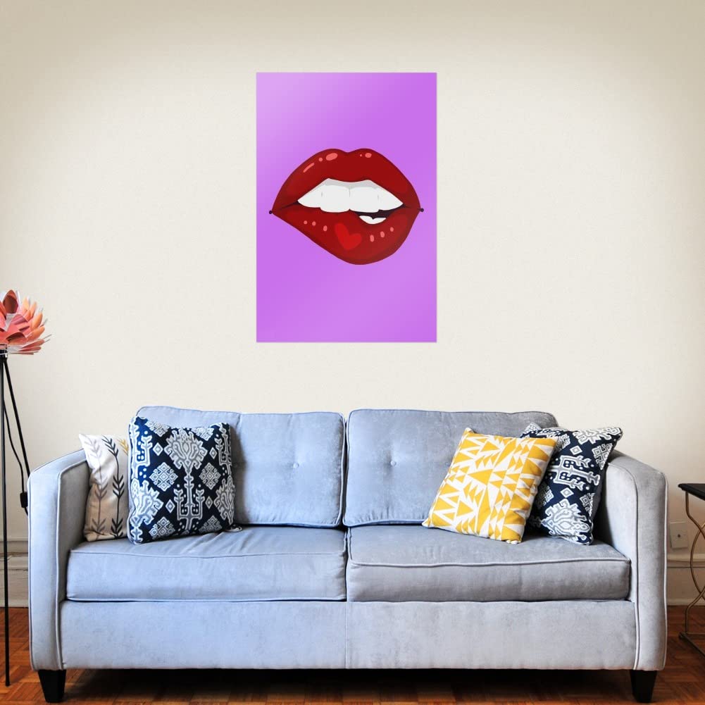 Seductive Luscious Bite Lip Art Print - High Quality Wall Decor Poster for Living Room, Bedroom & Office - Modern Home Decoration for Women