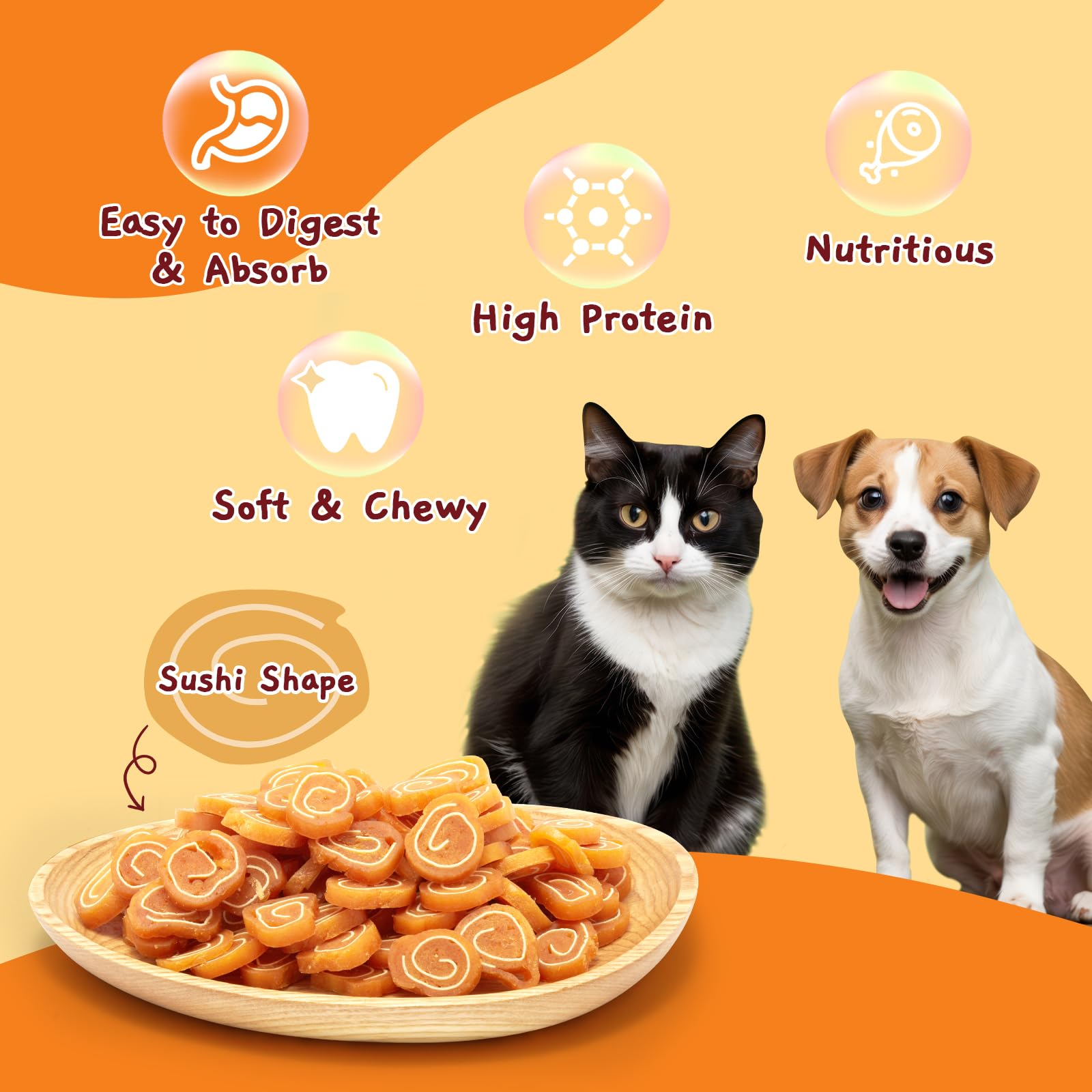 Premium Soft Chicken & Codfish Cat & Dog Treats - High Protein Chewy Pet Snacks for Small & Medium Dogs & Cats - Grain-Free Training Rewards & Dental Health Treats - Perfect for Training, Travel & Daily Rewards - 10.6 oz