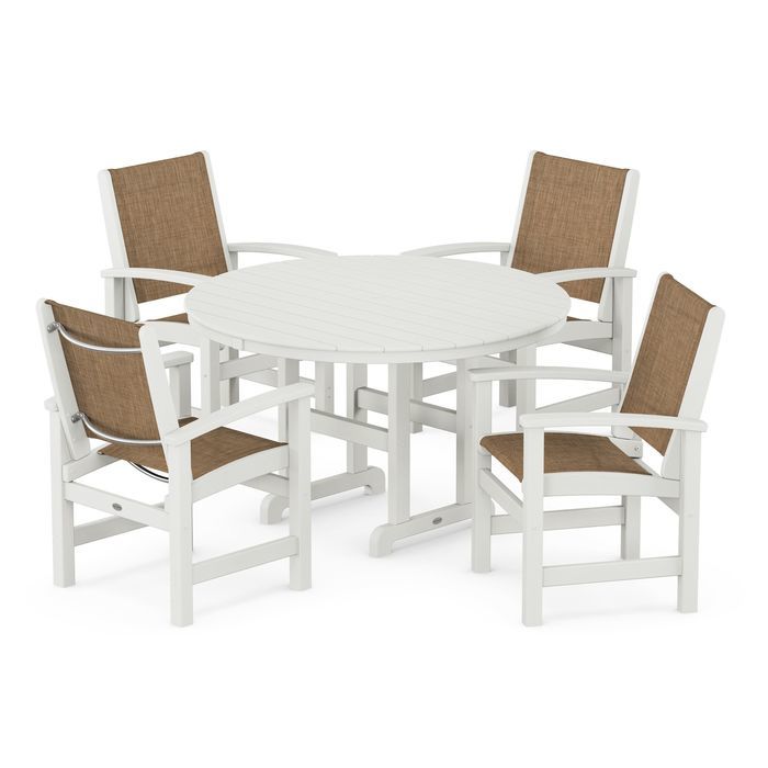 POLYWOOD Coastal 5-Piece Round Farmhouse Dining Set - Outdoor Patio Furniture for Backyard, Poolside & Beach House Dining
