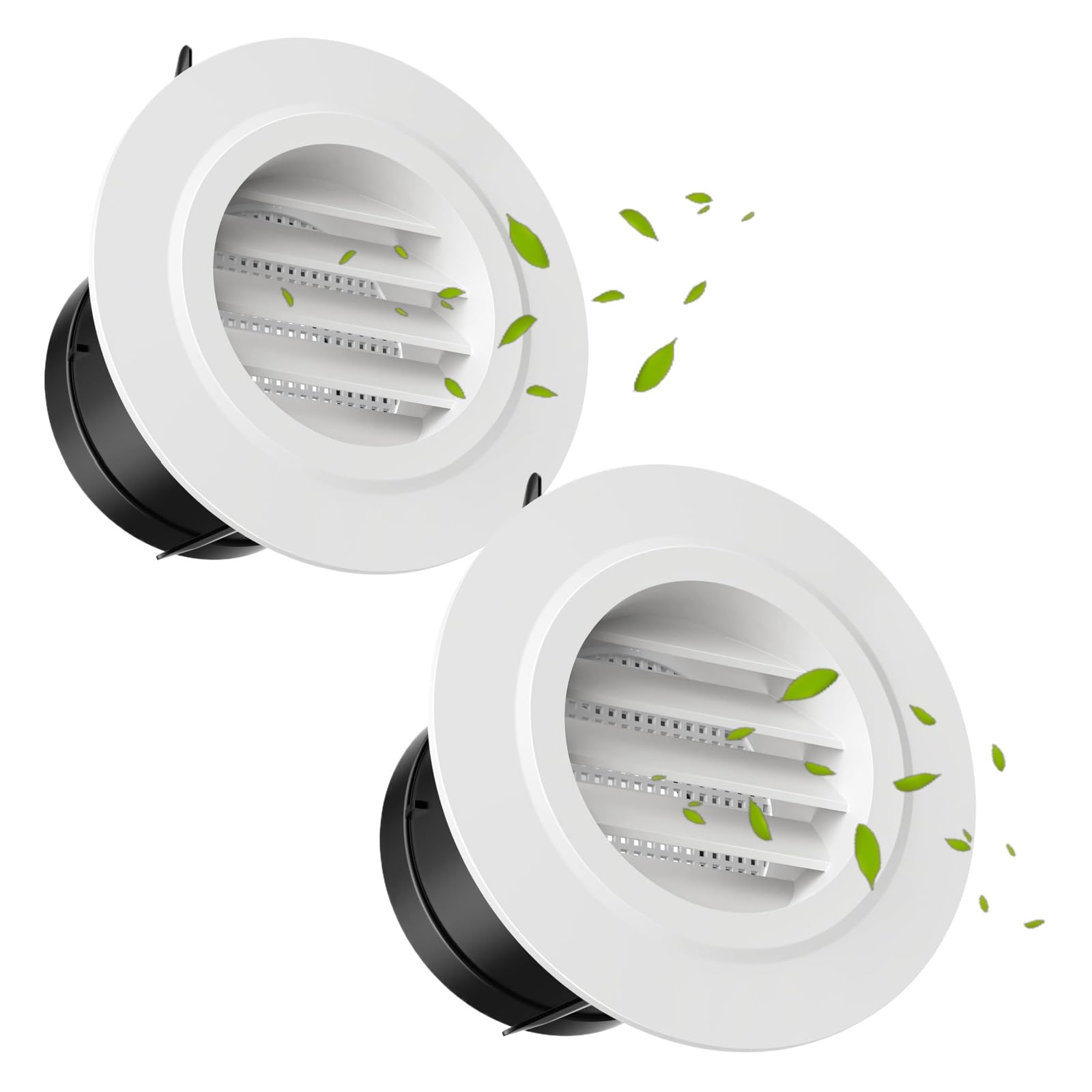4 Inch Adjustable Round Soffit Vents with Fly Screen - 2 Pack ABS Ceiling Diffuser for Bathroom, Living Room & Office Ventilation - Perfect for Home Exhaust & Air Circulation Systems