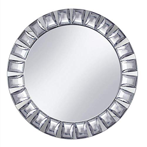 2-Pack Silver Mirror Glass Charger Plates with Diamond Beaded Rim - Elegant Dinnerware Underplates for Wedding, Party & Formal Dining Decor (12