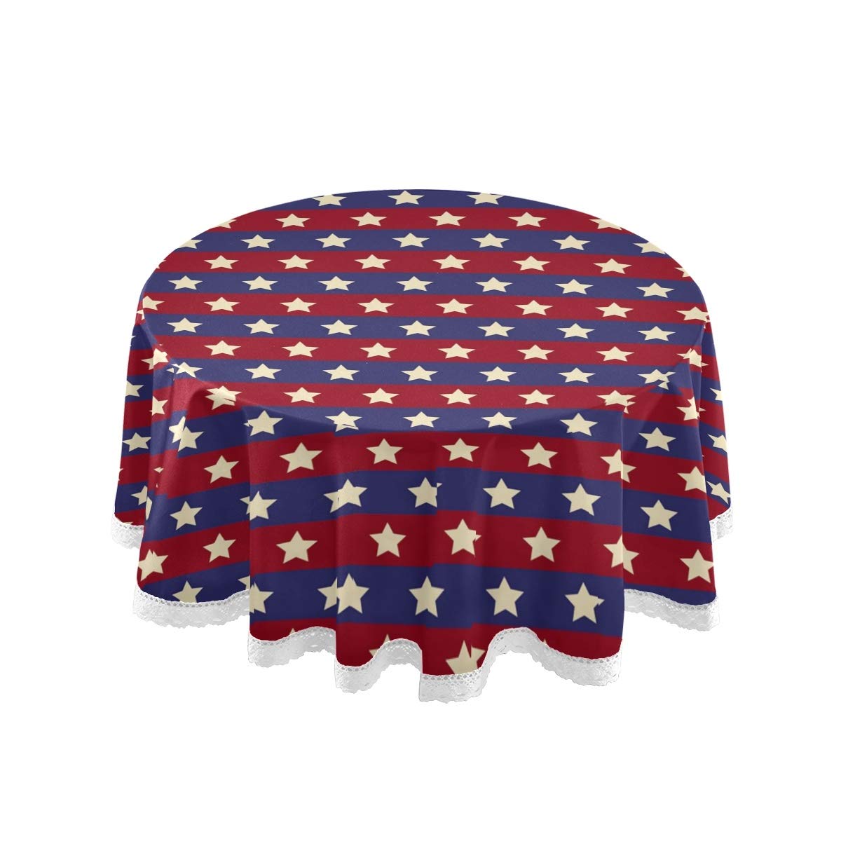 Qilmy Patriotic Star Round Spillproof Macrame Lace Tablecloth - 60 Inch Waterproof Kitchen Dining Table Cover for Home Decor | Perfect for 4th of July, Thanksgiving & Holiday Parties