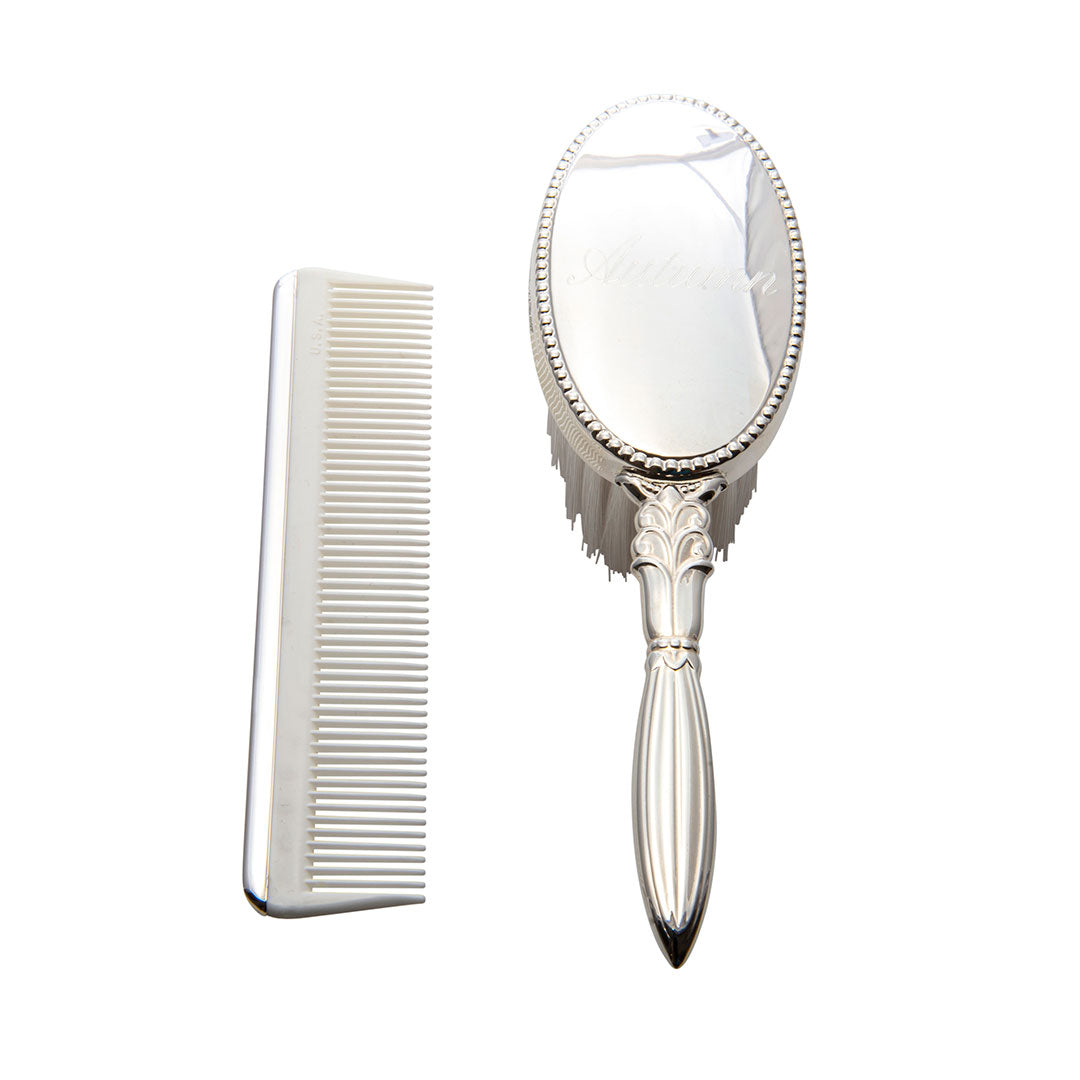 Sterling Silver Oval Hair Brush and Comb Set for Girls - Perfect for Daily Grooming, Travel & Gift Giving
