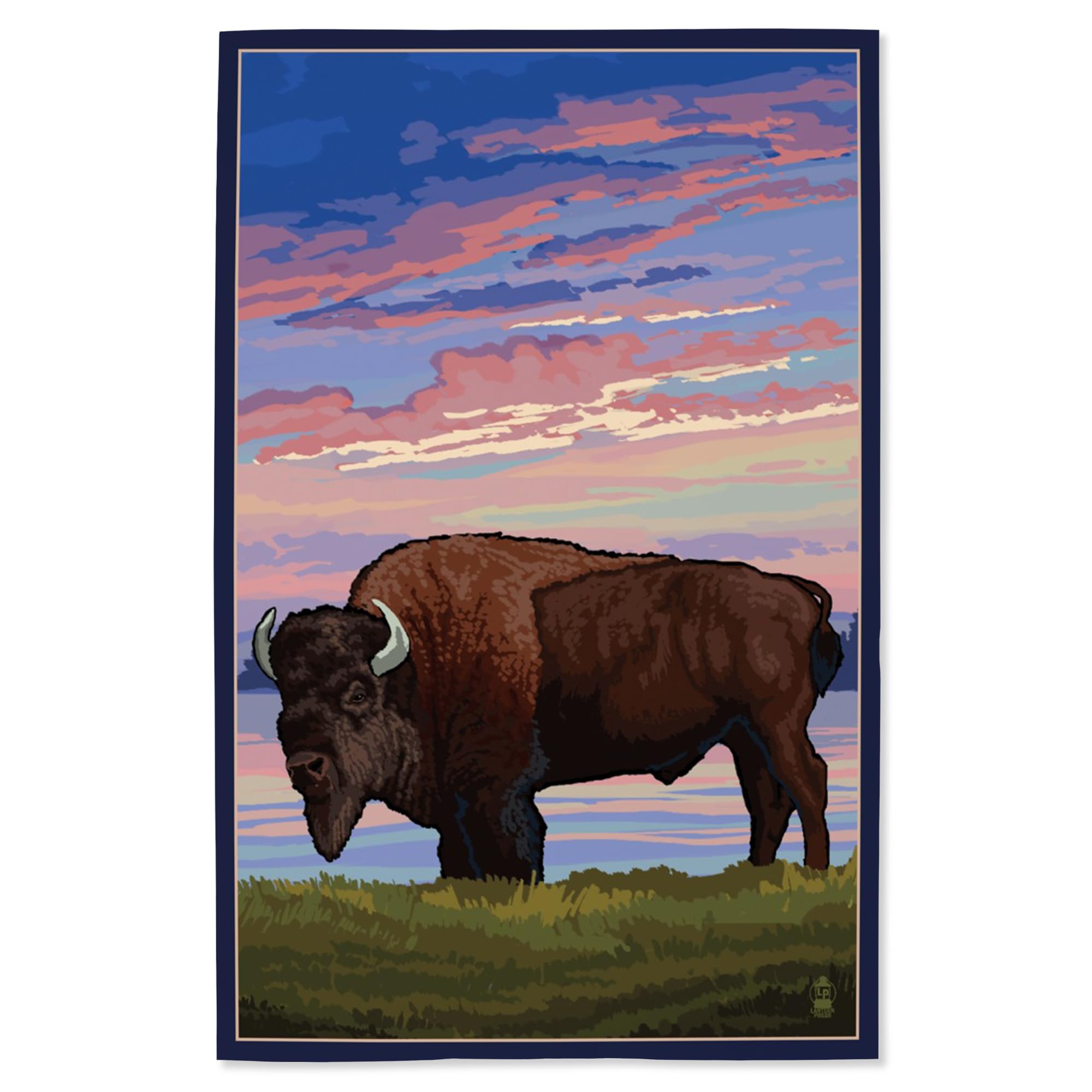 Lantern Press 16x24 Inch Giclee Art Print - Bison and Sunset Landscape Wall Decor | Premium Canvas Painting for Living Room, Bedroom & Office