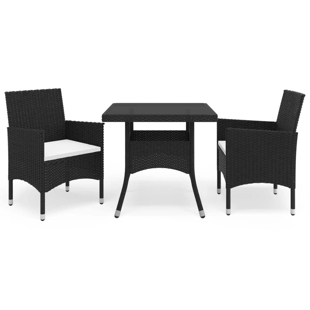 vidaXL 3-Piece Patio Dining Set - Black Poly Rattan & Glass Outdoor Table with Chairs for Garden, Balcony, Terrace, Backyard | Perfect for Al Fresco Dining, Summer BBQs, and Outdoor Entertaining