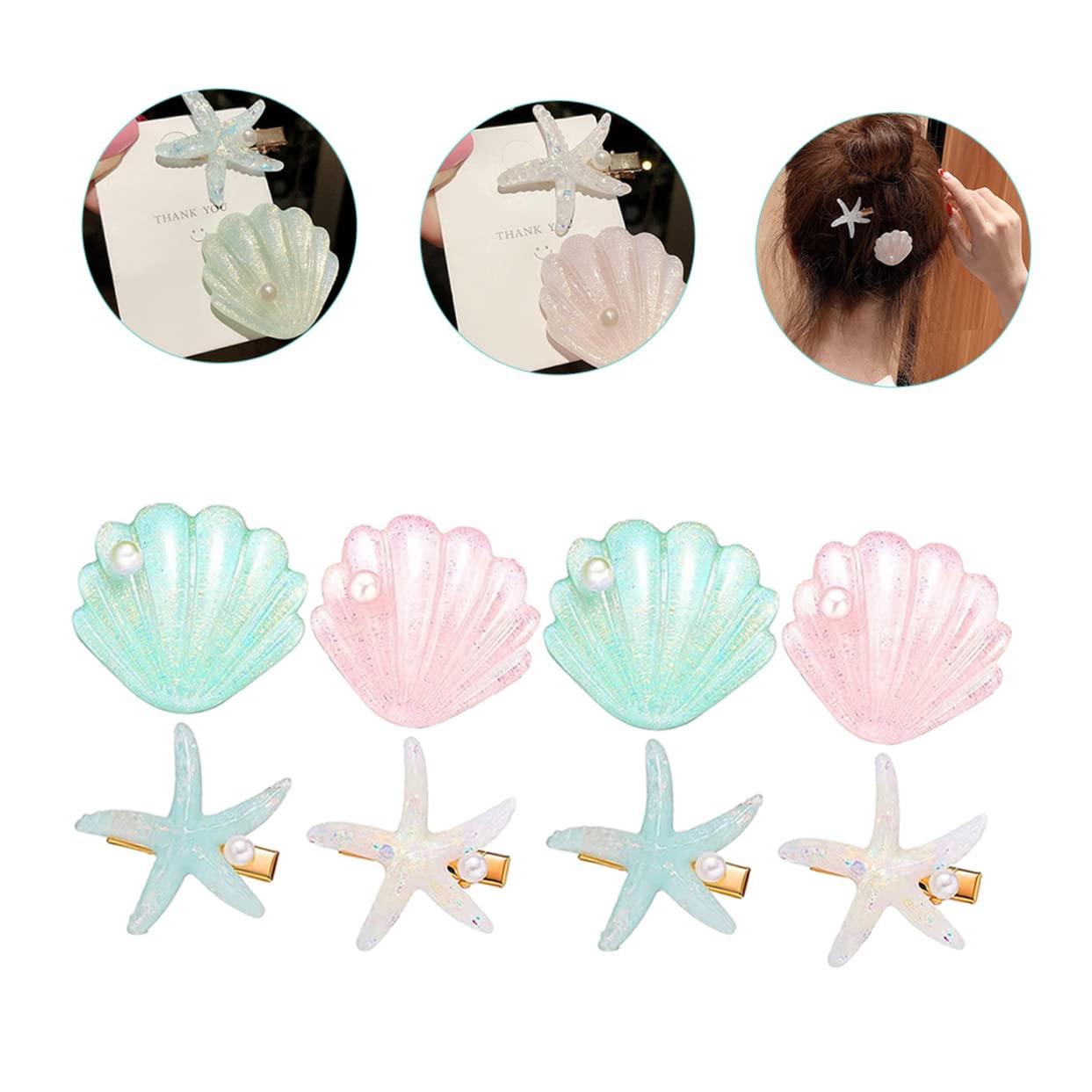 Minkissy 2 Sets Mermaid Seashell Hair Clips for Girls - 16pcs Shell Barrettes Hair Accessories for Beach Party, Wedding, Birthday & Summer Outfits