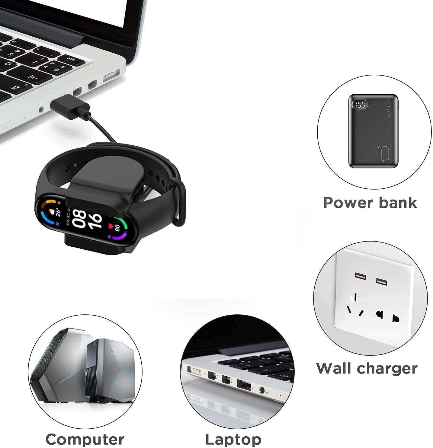 **Lamshaw USB Charging Clip Dock Replacement - Compatible with Amazfit Band 5 & Band 7 Fitness Tracker - Fast Charging Cable (Black) - Perfect for Home, Gym & Travel**