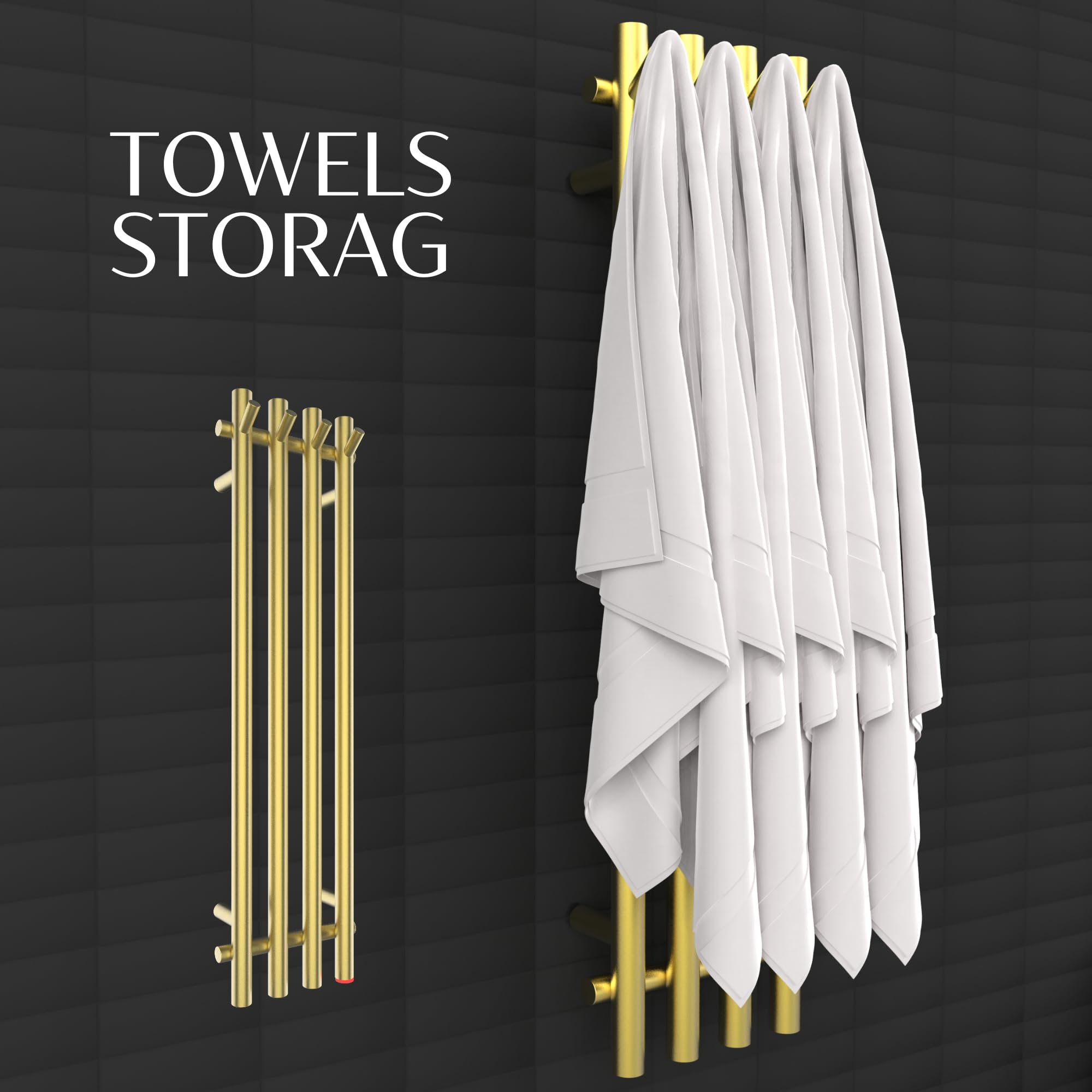 Premium Heated Towel Rack - Adjustable Timer & Wall Mounted Electric Towel Warmer for Bathroom - Hardwired or Plug-in Vertical Towel Heater (Gold) - Perfect for Spa, Luxury Hotels & Cozy Home Bathrooms