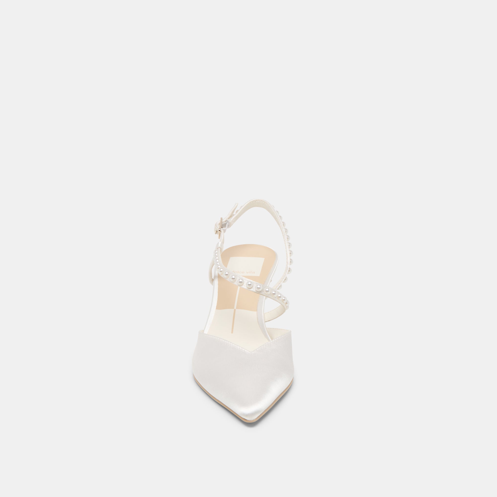 KAMRA Pearl Mid Heels - True White Satin Pumps for Women | Elegant Wedding Shoes, Bridal Party, Prom & Formal Events