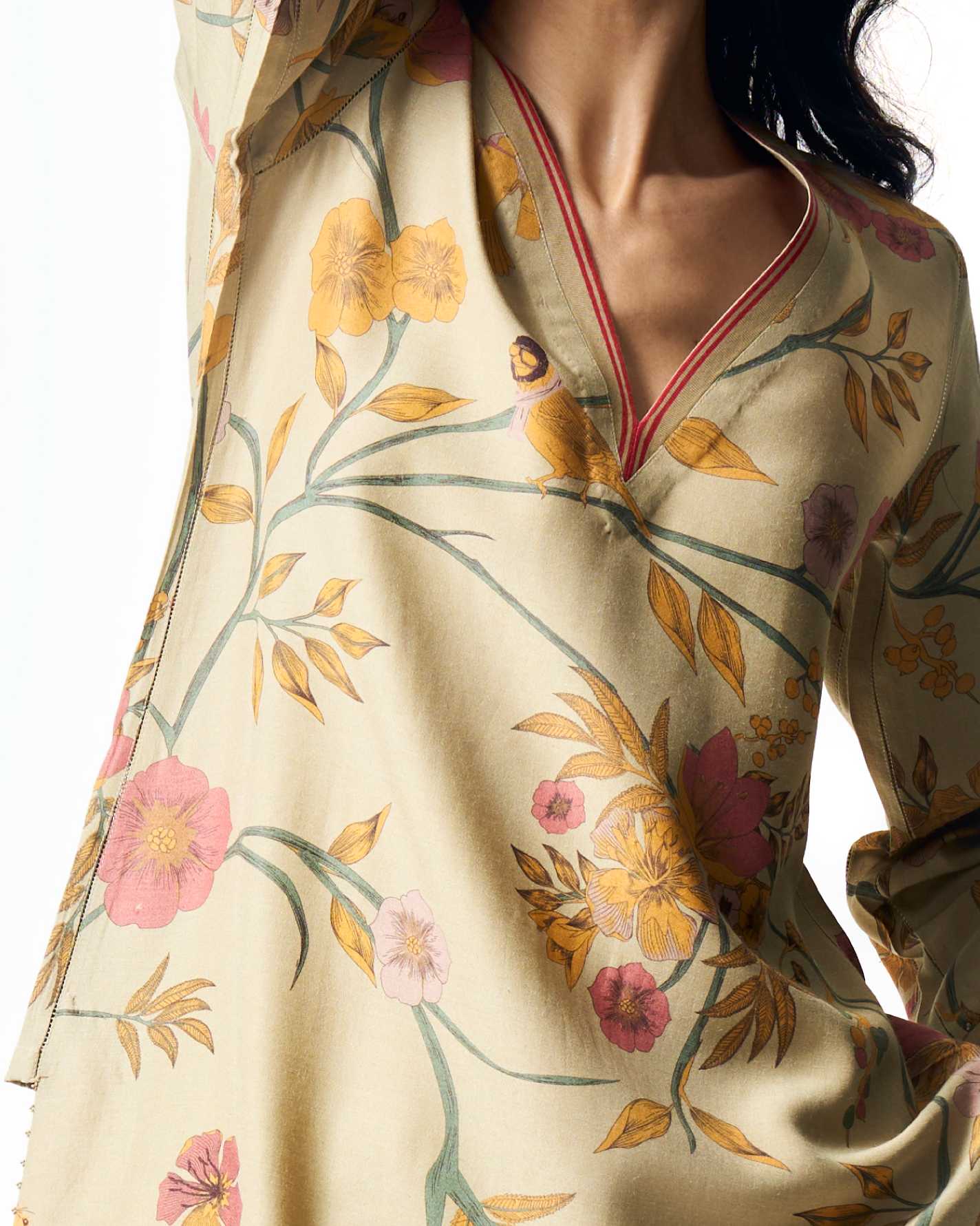 Elegant V Neck Kurta for Women - Premium Muga Satin Silk in Mint Green - Perfect for Festivals, Weddings & Special Occasions