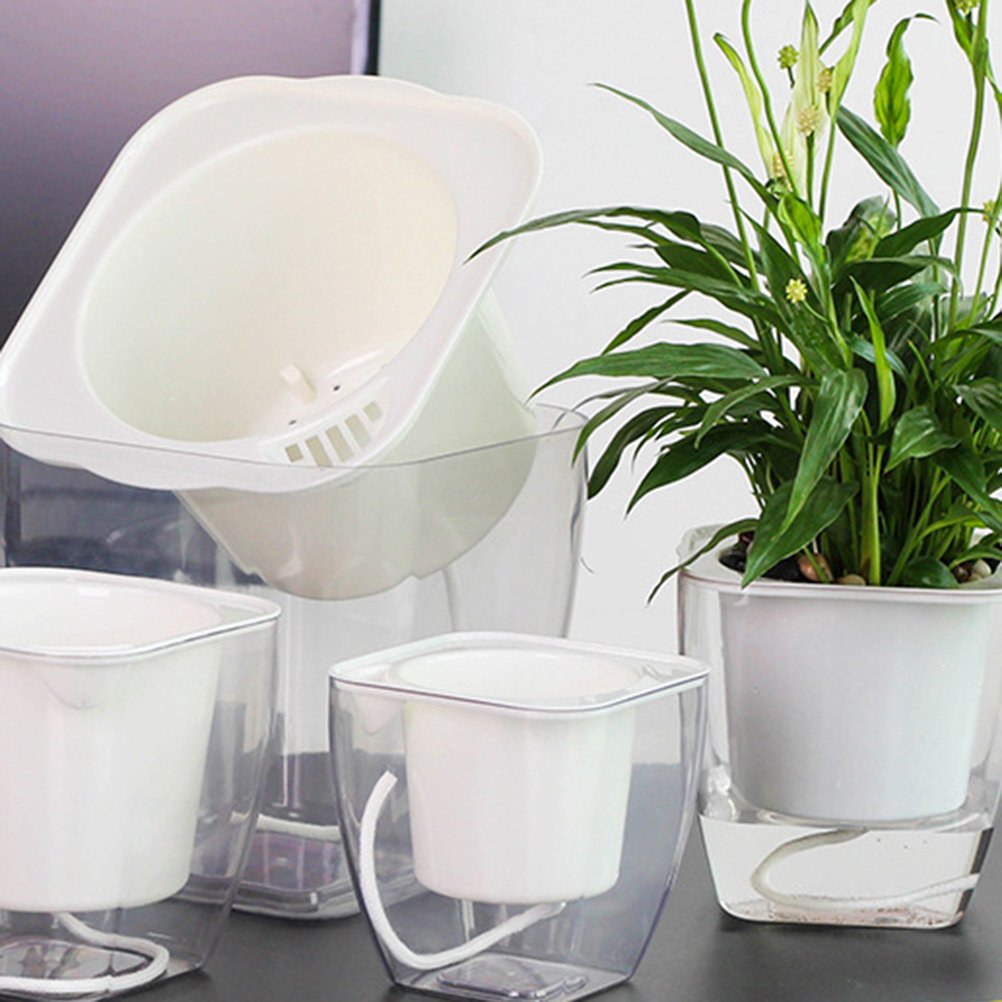 Stylish Hemoton Double Deck Planter - Transparent Indoor Garden Planter with Self-Watering System, Square Flower Pots for Home Decor (G103) - Perfect for Windowsills, Balconies & Office Spaces
