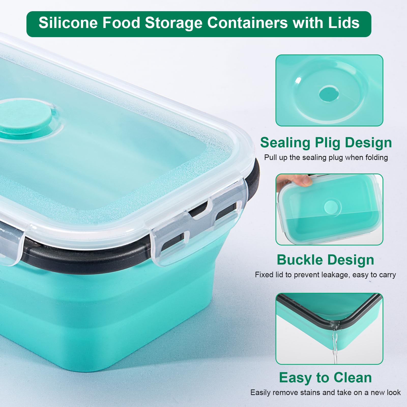 8 Pack Collapsible Food Storage Containers with Lids - Reusable Silicone Collapsible Bowls for Camping, RV, Travel Trailer, Picnic & Meal Prep (Mixed Sizes) - Space Saving Kitchen & Outdoor Storage Solution