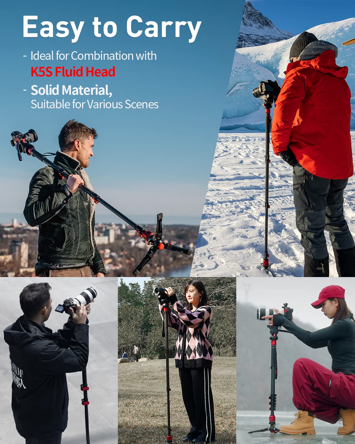 IFOOTAGE Cobra 3 Monopod C180F - Carbon Fiber Camera Monopod with Feet, DSLR Tripod Stand, MiniPod Base, 17.6lbs/8KG Payload, 71inch/180cm Max Height - Perfect for Travel Photography, Vlogging & Outdoor Shooting