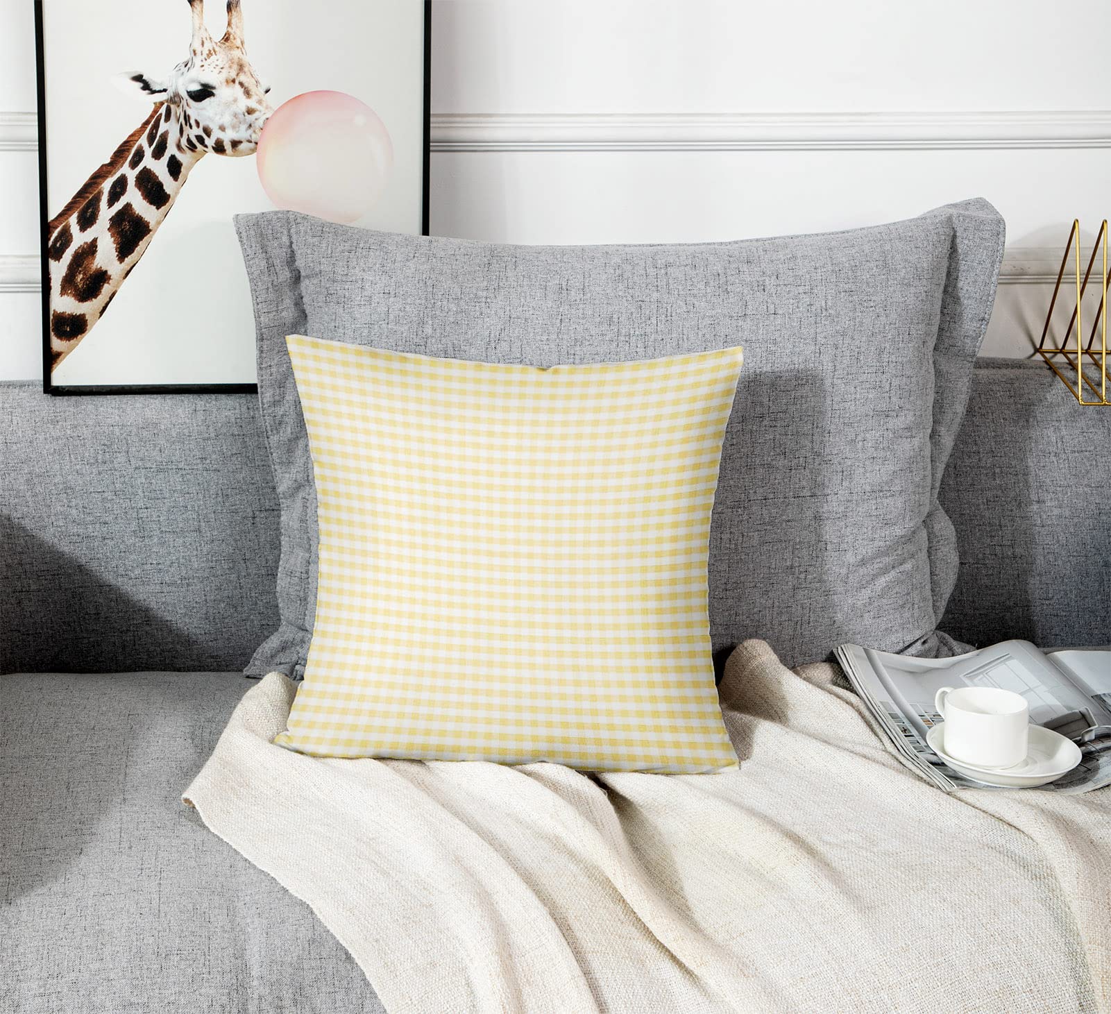 Emvency Yellow Gingham Throw Pillow Cover 18x18 Inch - Spring & Summer Home Decor, Accent Cushion Case for Living Room, Sofa, Bedroom - Square Decorative Pillow Sham