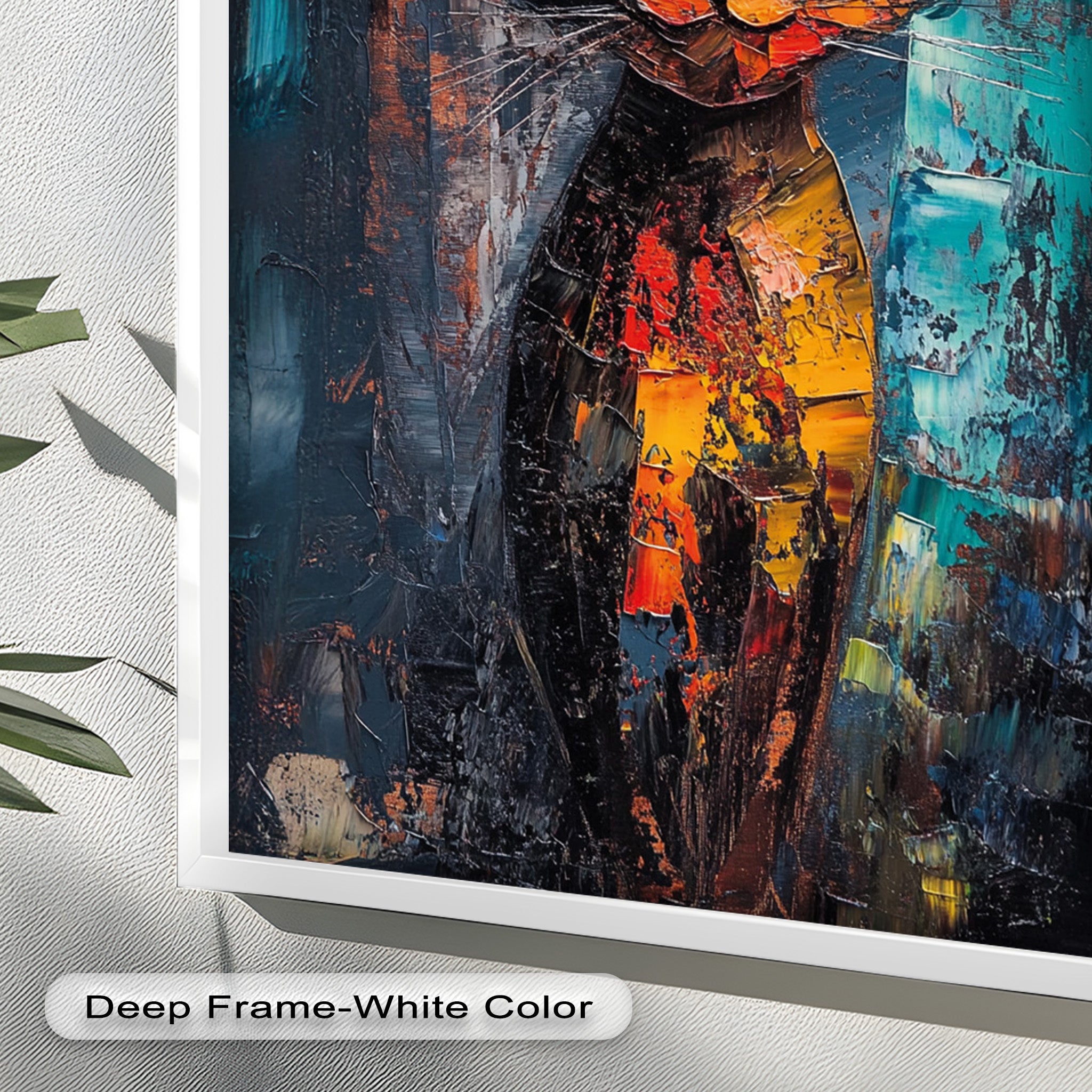 Abstract Cat Portrait with Neon Hues - Vibrant Animal Oil Painting Wall Art for Living Room, Bedroom & Office Decor