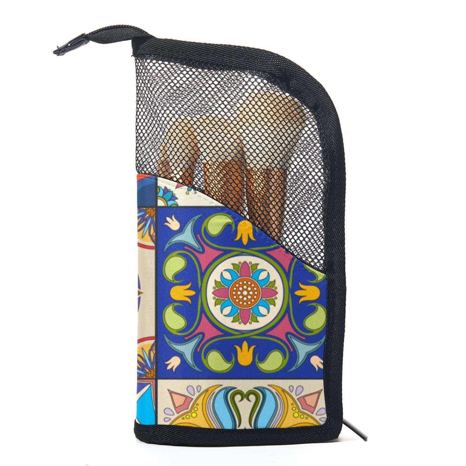 12-Piece Makeup Brush Organizer Bag with Plaid Mandala Flower Design - Portable Cosmetic Brush Holder Case for Travel & Home Storage | Perfect for Makeup Artists & Beauty Enthusiasts