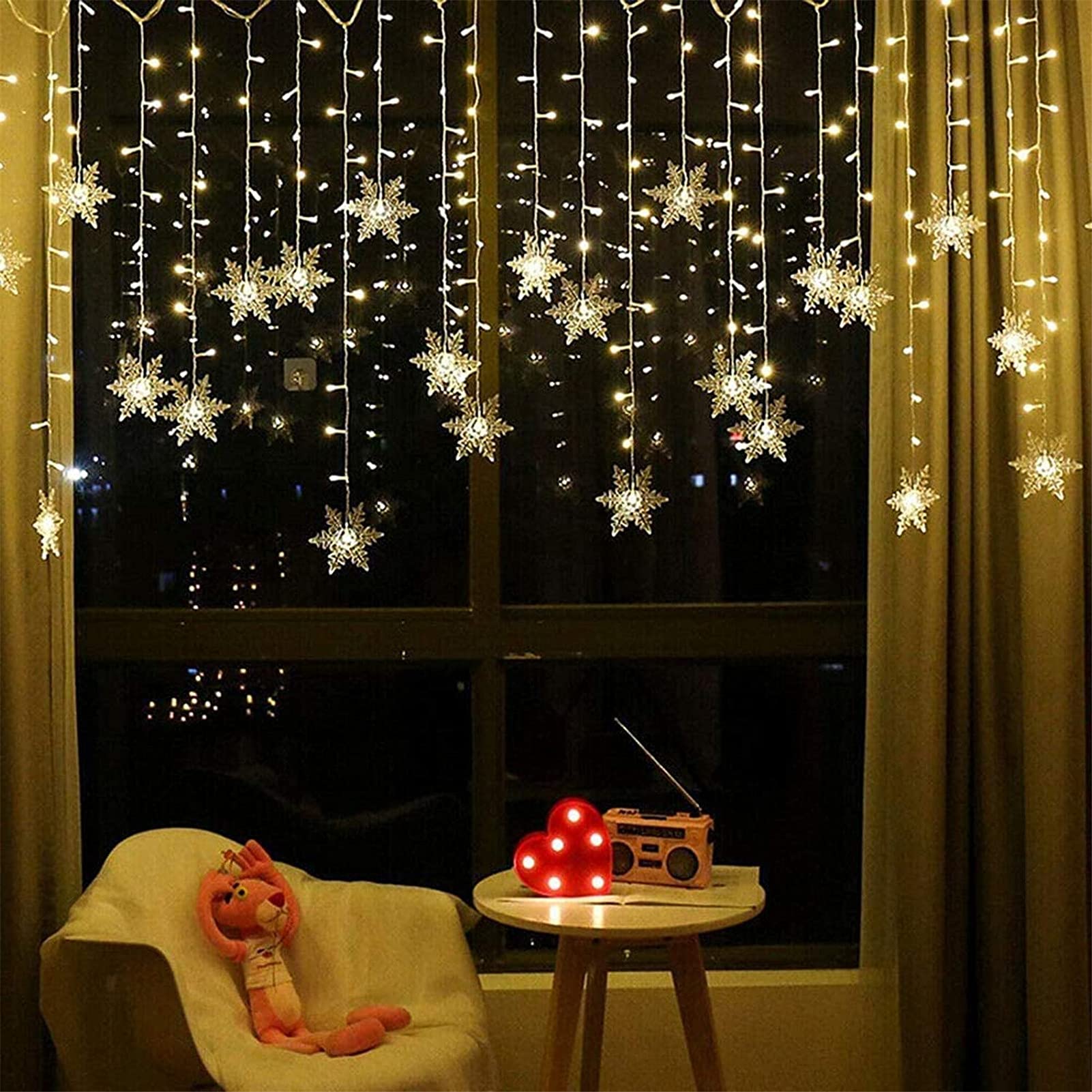 96 LED 3.5M Fairy Snowflake String Lights - 4 Flashing Modes Waterproof Christmas Decoration for Window, Garden, Party, Patio | Warm White LED Curtain Lights for Holiday, Wedding & Outdoor Decor