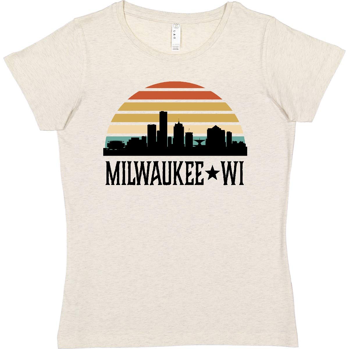 Inktastic Milwaukee Wisconsin Skyline Retro Sunset Women's T-Shirt - Vintage Graphic Tee for Casual Wear, Travel & Wisconsin Pride