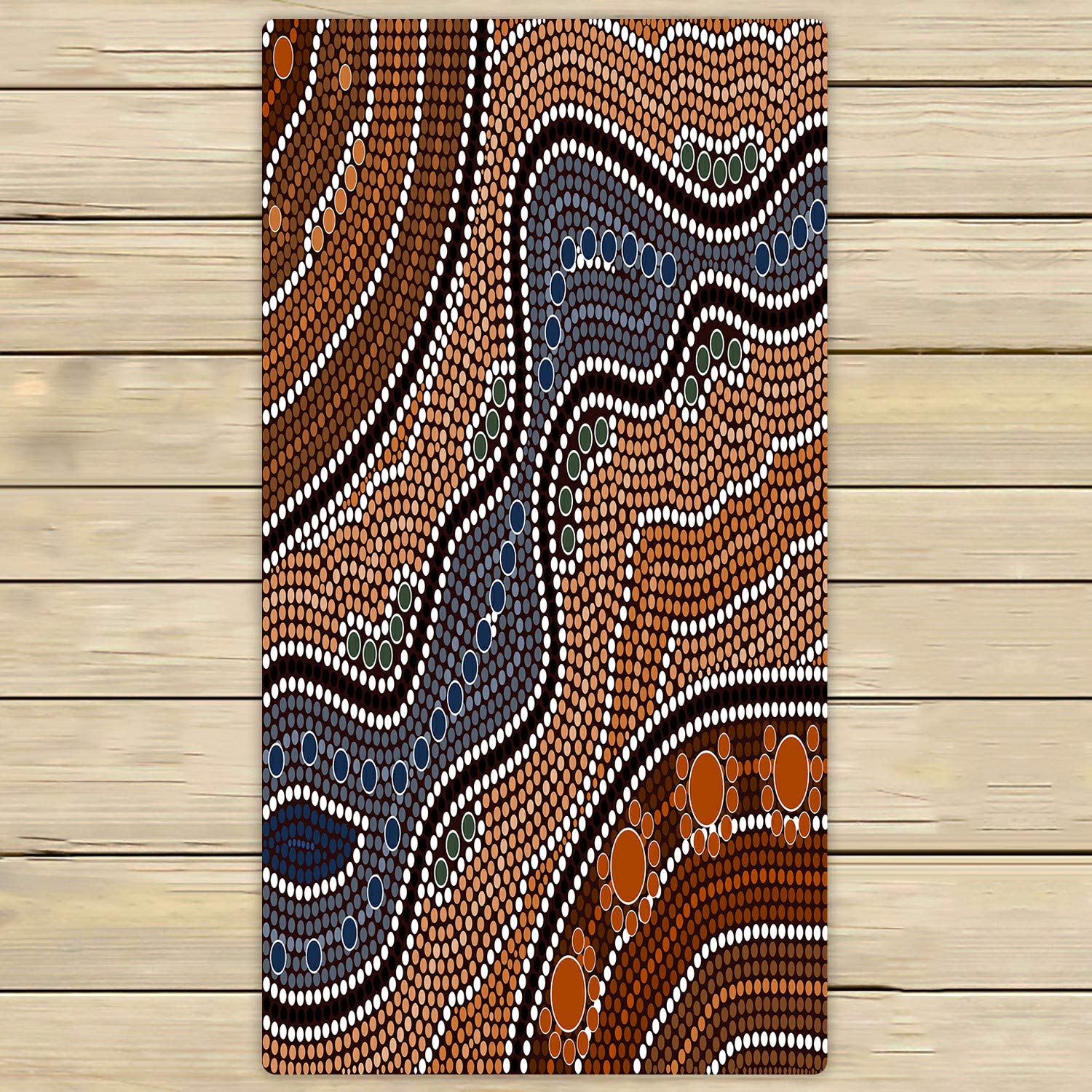 Handmade Aboriginal Dot Painting River Beach Bath Towel - 30x56 Inch Soft Absorbent Shower Towel for Home, Spa, Travel & Outdoor Use
