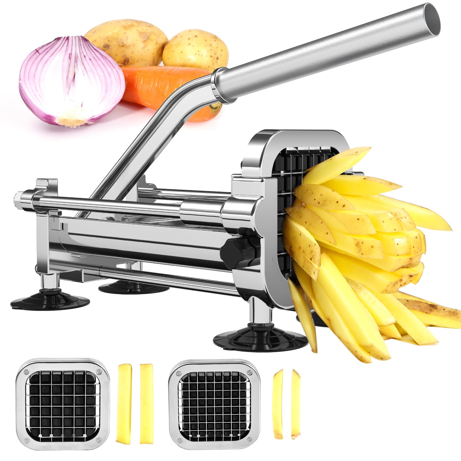 Premium Stainless Steel French Fry Cutter - Dual Blade (1/2
