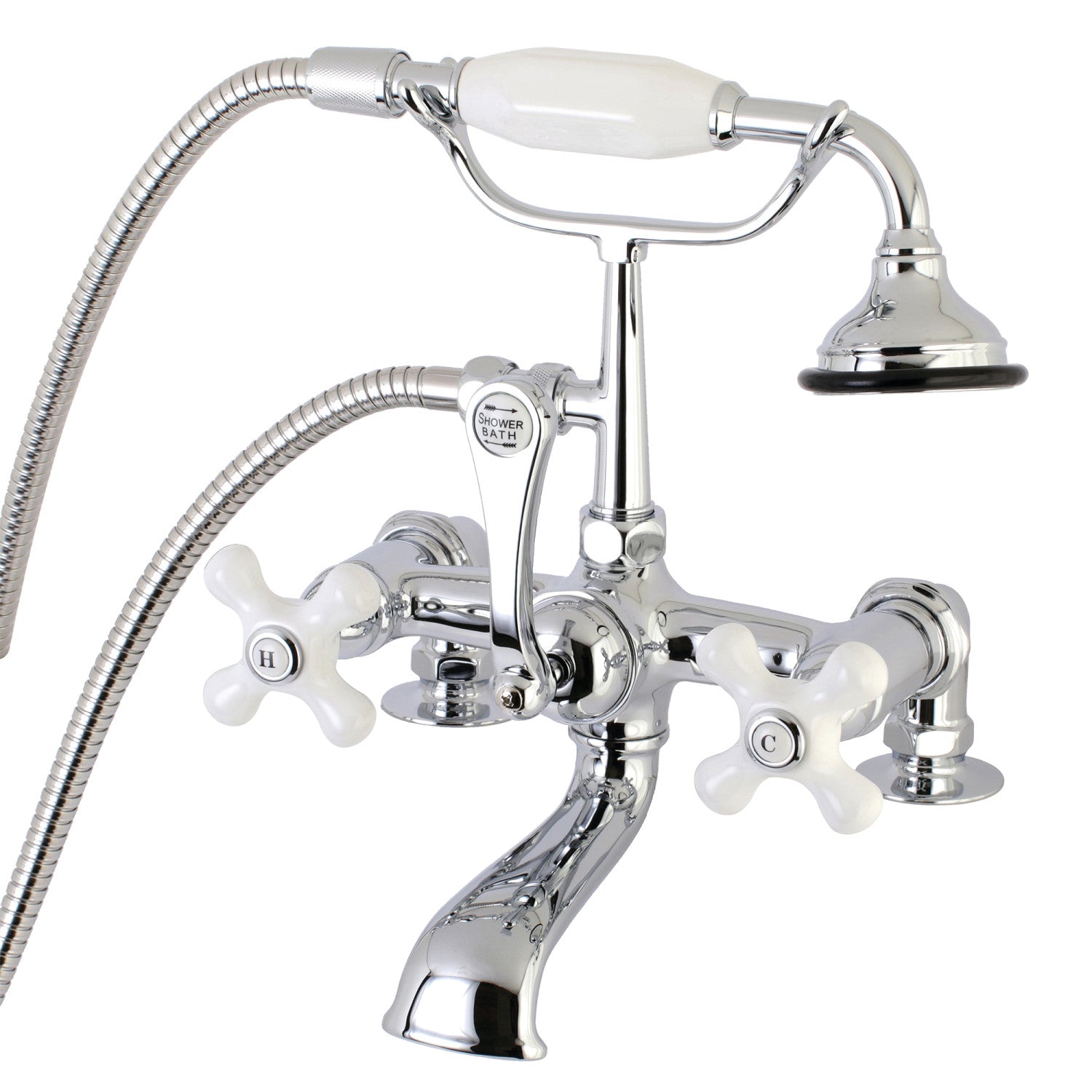 Vintage Style 3-Handle 2-Hole Deck Mount Clawfoot Bathtub Faucet with Hand Shower in Polished Chrome - Perfect for Antique Bathroom Renovations and Luxury Spa Retreats