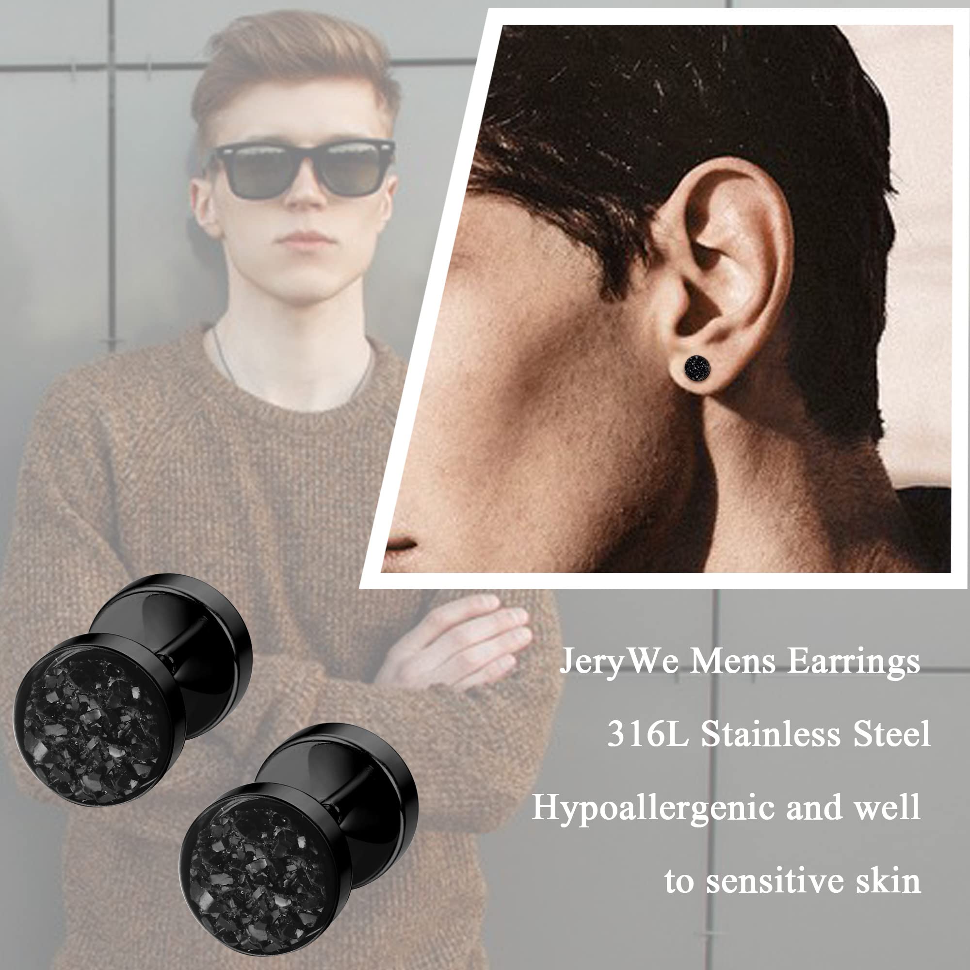 **JeryWe 12 Pairs Stainless Steel Earrings for Men & Women – Black & Silver Stud, Hoop, Dangle, Barbell & Cartilage Earrings Set – Fashion Jewelry for Everyday Wear, Parties & Gifting**