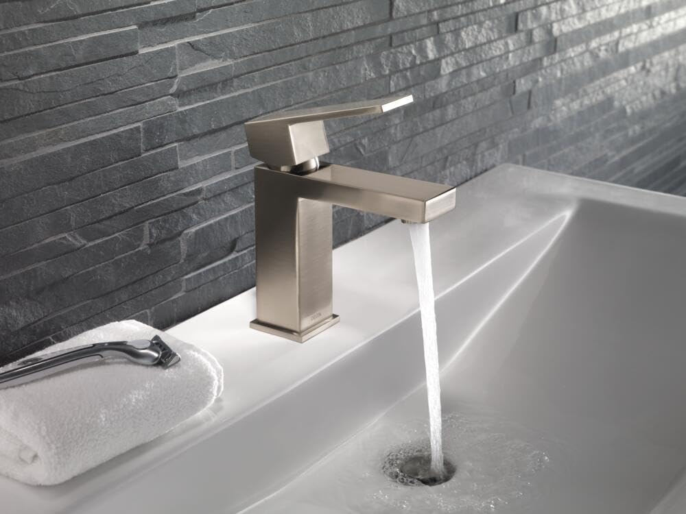 Delta Brushed Nickel Bathroom Faucet - 1.2 GPM Single Handle Sink Faucet with Pop-Up Drain for Modern Bathrooms