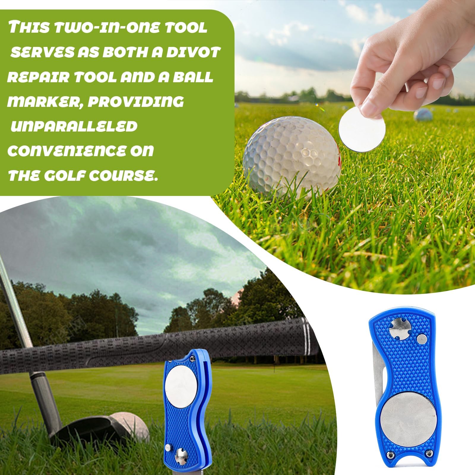 Foldable Golf Divot Repair Tool with Magnetic Ball Marker - Portable Golf Accessories for Course Repair & Practice - Perfect for Golfers, Tournaments & Training Sessions