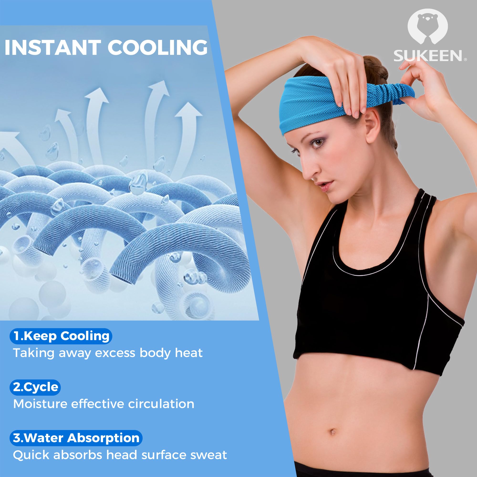 Cooling Workout Headbands for Women & Men - Stretchy Non-Slip Sports Sweat Bands for Running, Yoga, Gym & Tennis - Moisture Wicking Head Wrap for Active Lifestyles