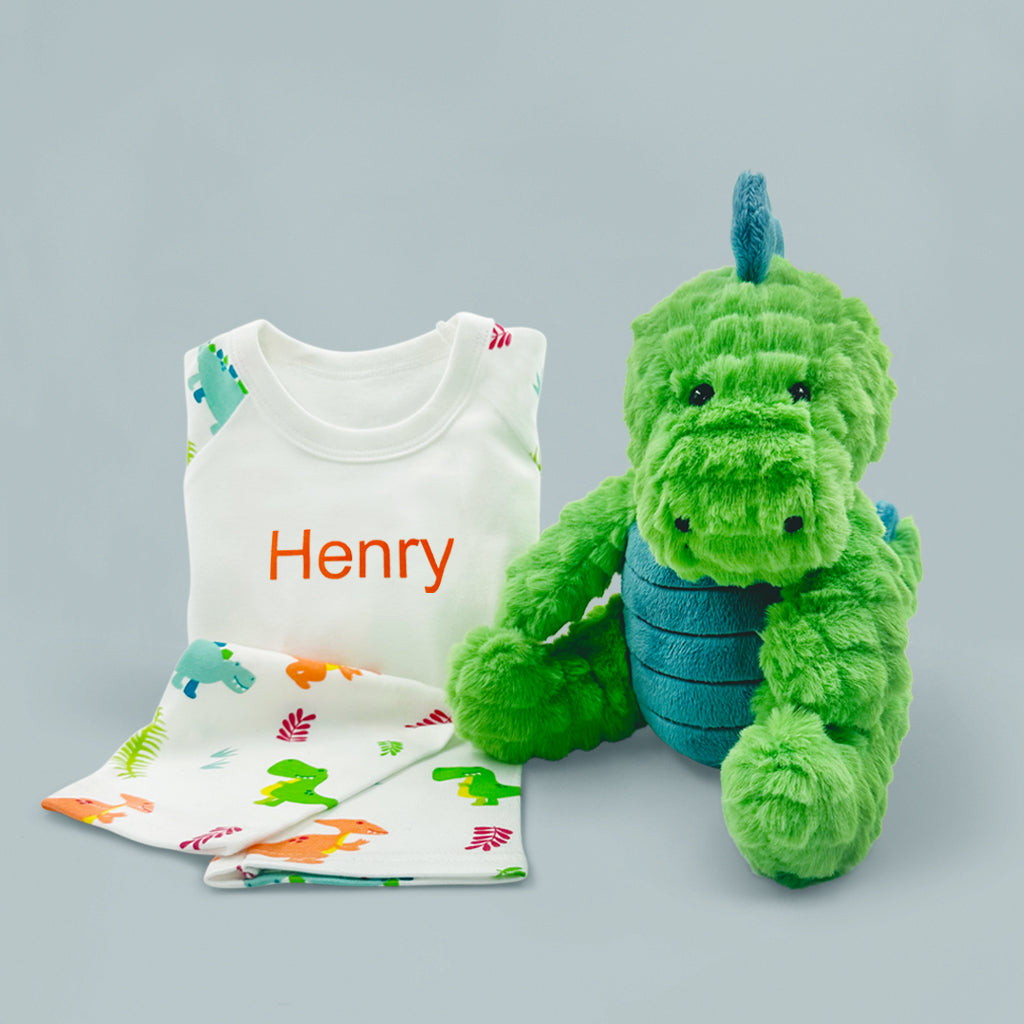 Steiff Spott Stegosaurus Dinosaur Plush Toy with Personalized Dinosaur Pajamas - Perfect Gift for Kids' Bedtime & Dinosaur-Themed Nursery Decor