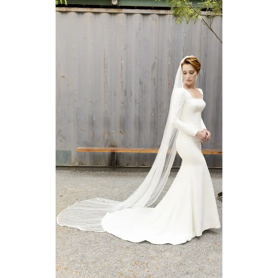 Elegant Cathedral Bridal Veil V2291C - Long Lace Wedding Veil for Bride, Perfect for Church Ceremony & Formal Weddings