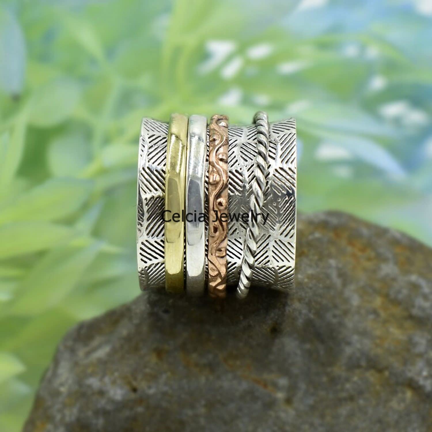 925 Sterling Silver Spinner Ring for Women - Handcrafted Thumb Ring, Multi-Spin Promise Jewelry - Size 7 | Perfect for Meditation, Stress Relief & Fashion Accessories