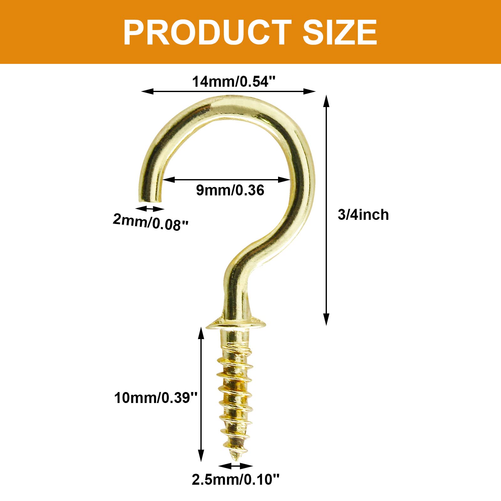 Biaungdo 100 Pack 3/4 Inch Gold Ceiling Hooks with Self-Tapping Screws - Heavy Duty Cup Hooks for Hanging Plants, Lights, Decorations in Home, Kitchen, Bathroom, Garage