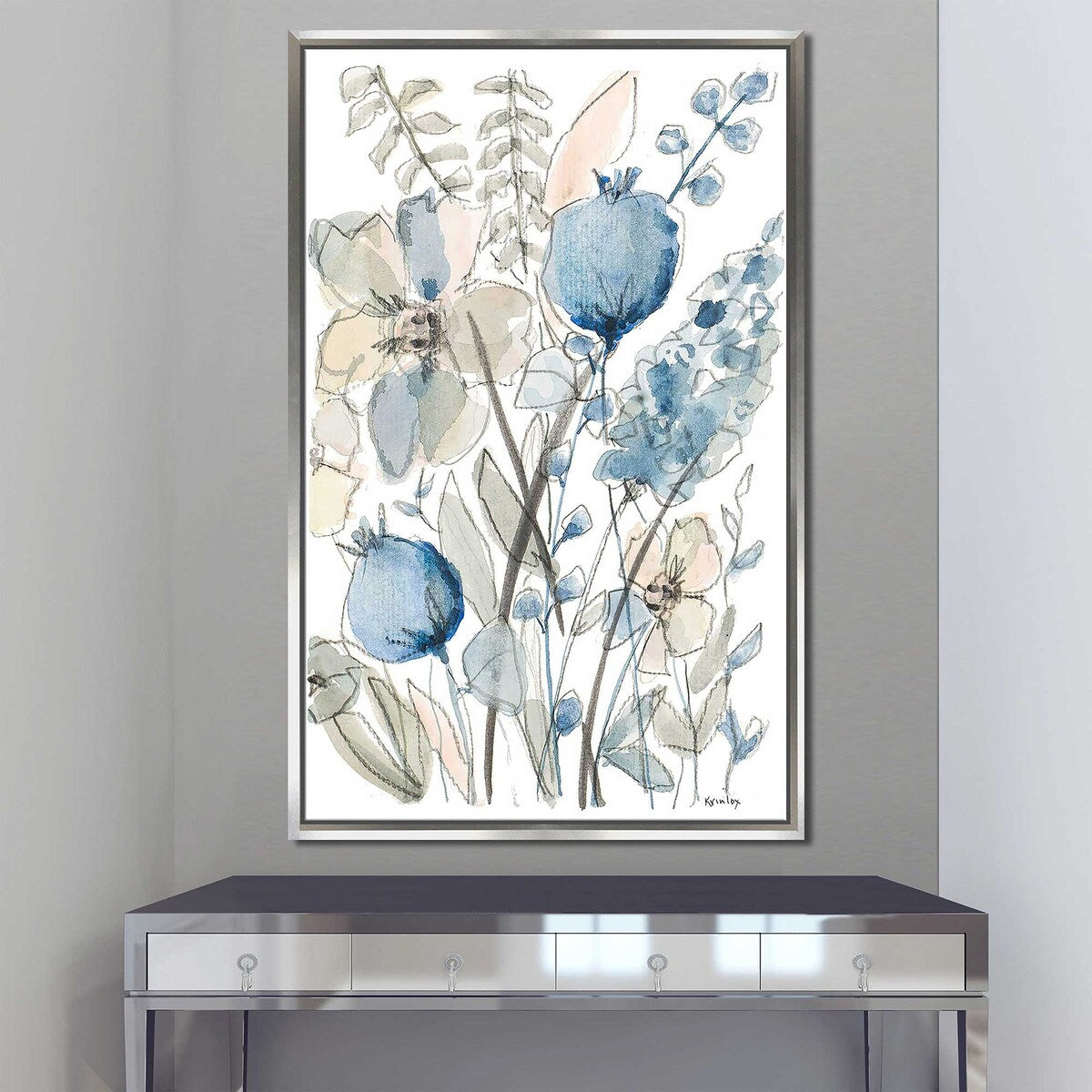 Blue and White Floral Print Floating Canvas Wall Art - Elegant Home Decor for Living Room, Bedroom & Office