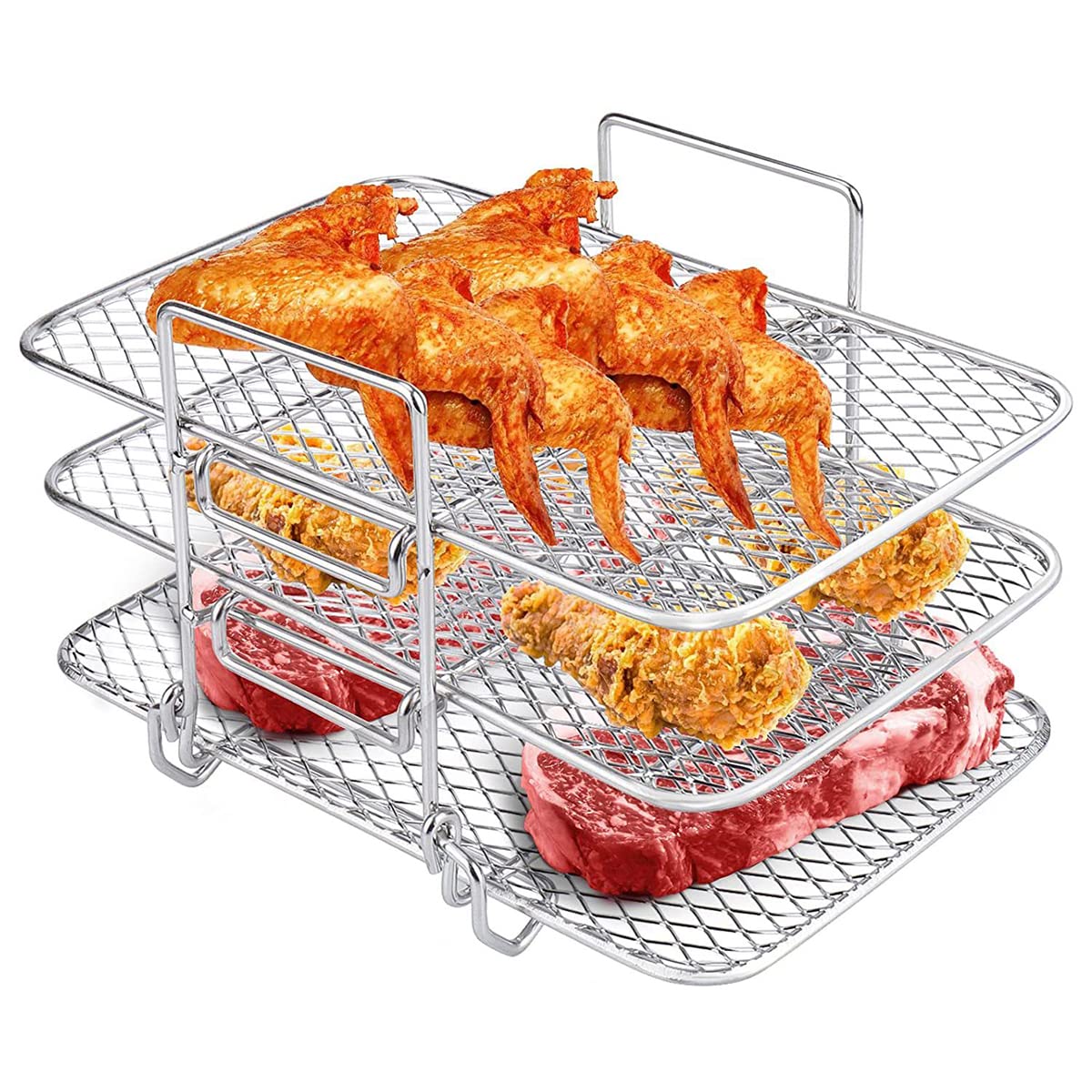 Ninja Air Fryer Accessories - 304 Stainless Steel Multi-Layer Cooking Rack for Baking, Roasting & Grilling | Fits Oven & Microwave | Perfect for Chicken Wings, Vegetables & Toast (Includes Small Tripod)