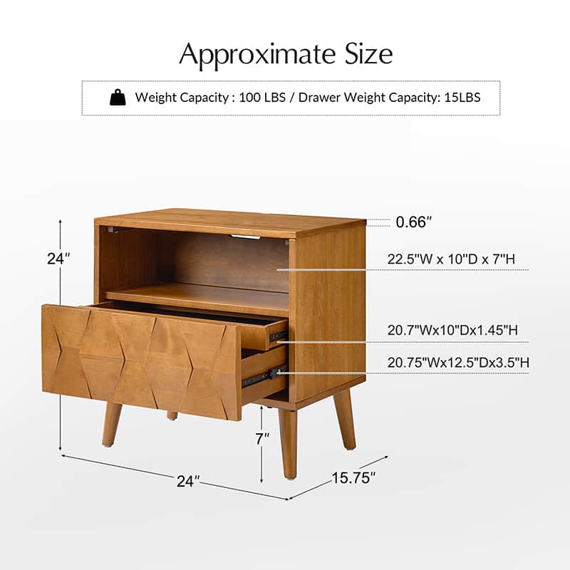 Rosalba Modern Open Shelf Nightstand with Cable Management & Hidden Drawer - Bedside Table for Bedroom, Living Room, Office - Optional Types Available