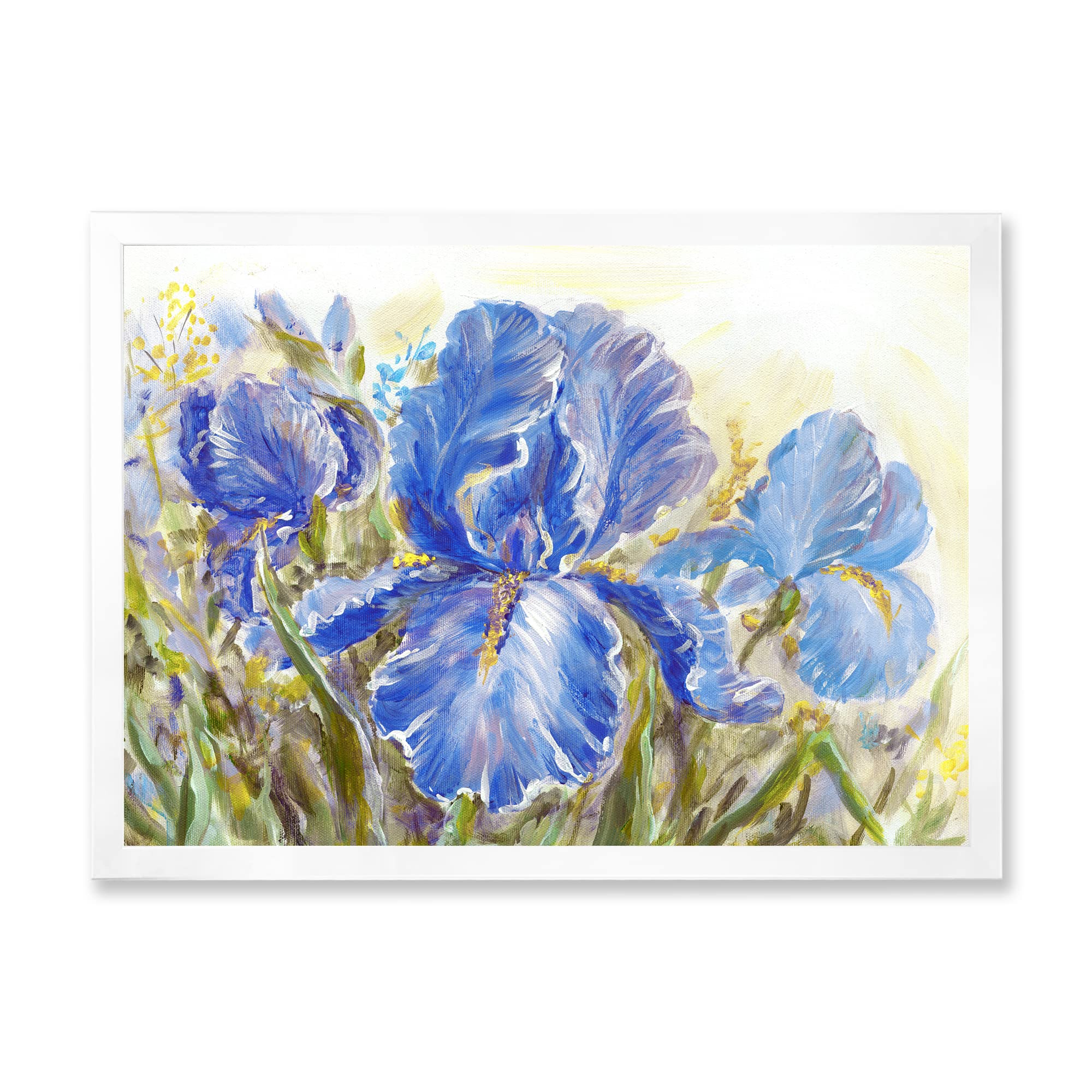 Vibrant Irises Blossoming Flowers Traditional Framed Wall Art - Perfect for Living Room, Bedroom & Office Decor