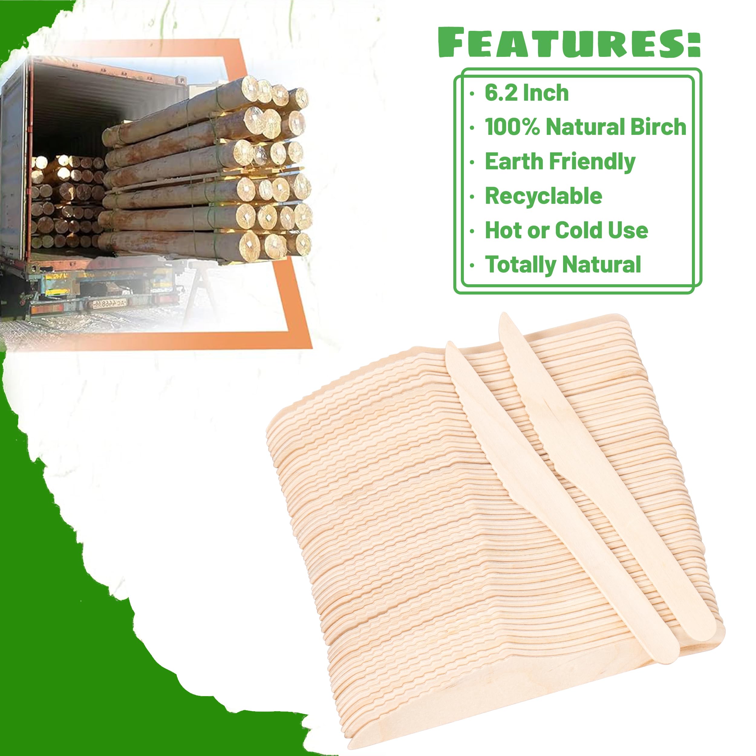 **Biodegradable Wooden Knives - 100 Pack Disposable Wood Cutlery, Eco-Friendly & Compostable, 6.3 Inch Length - Perfect for Picnics, Parties & Sustainable Dining**