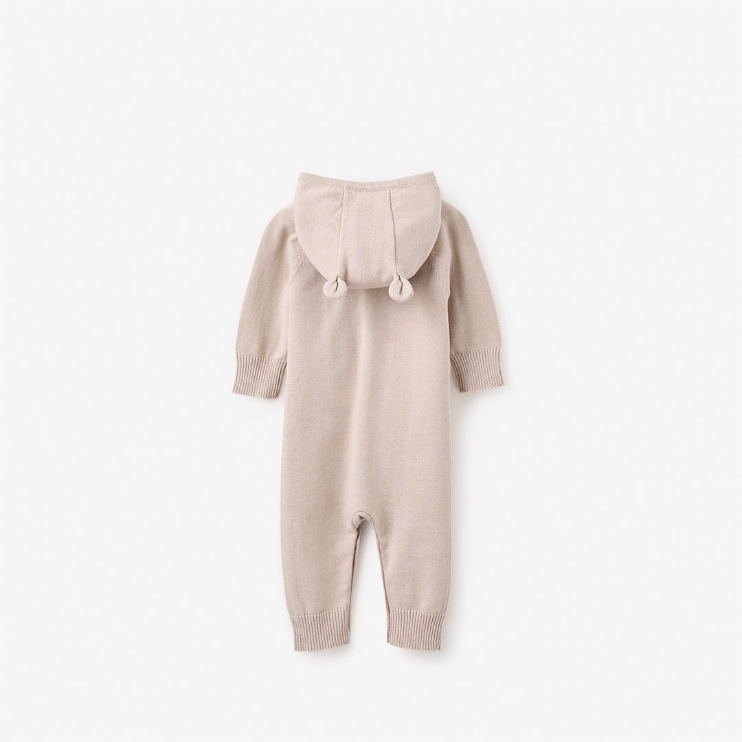 Taupe Hooded Knit Jumpsuit for Women - Soft Comfortable Oversized Sweater Dress - Perfect for Lounge Wear, Casual Outfits and Winter Fashion