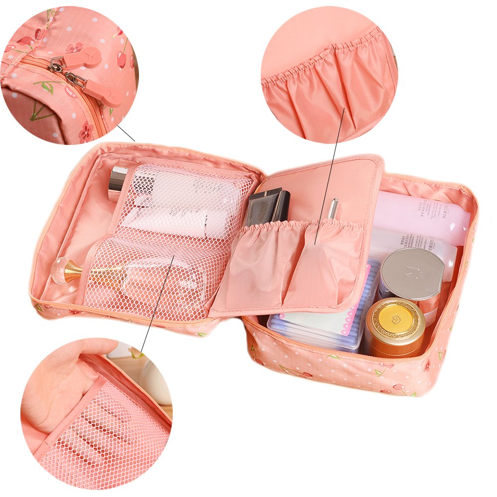 iSuperb Large Capacity Waterproof Makeup Bag for Women - Multi-Functional Travel Cosmetic Organizer with Green Dots Pattern, Perfect for Toiletries, Cosmetics & Travel Essentials (Ideal for Vacation, Gym, Business Trips)