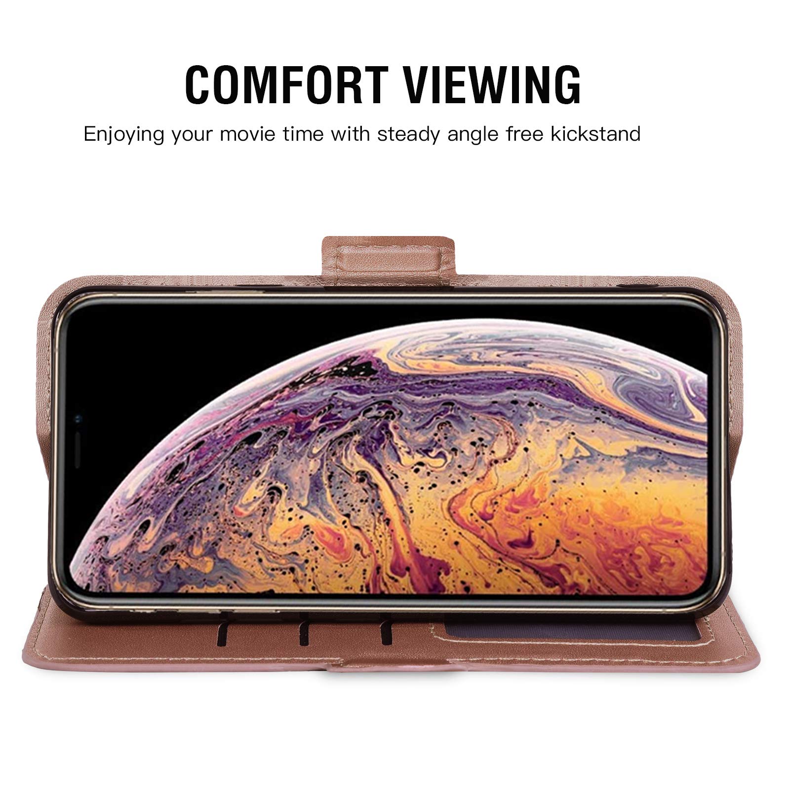 Premium Leather Wallet Case for iPhone Xs Max - Compatible with iPhone X/XS/XR/Xs Max/10/10S/10 Plus | RFID Blocking Card Holder, Tempered Glass Screen Protector | Women's Rose Gold Design for Everyday Use & Travel