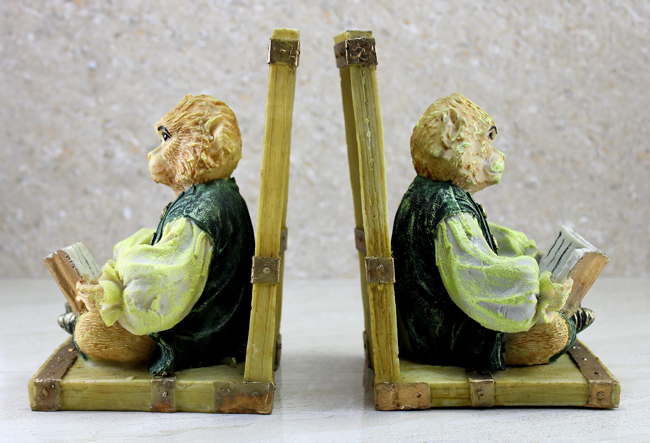 Decorative Resin Monkey Bookends - 12 Inch Bookshelf Organizer for Home Office & Library - Unique Book Holders for Kids & Adults