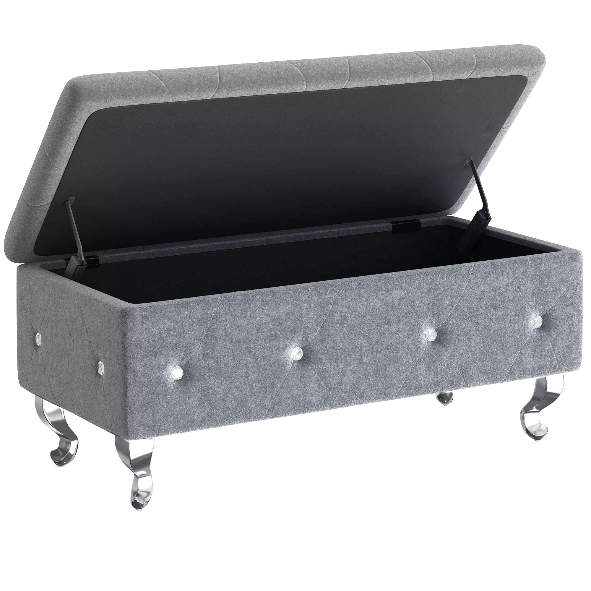 Velvet Upholstered Storage Ottoman Bench with Flip Top & Safety Hinge - Gray Entryway Storage Seat with Padded Cushion for Hallway, Living Room & Bedroom | Space-Saving Furniture for Small Apartments & Home Organization