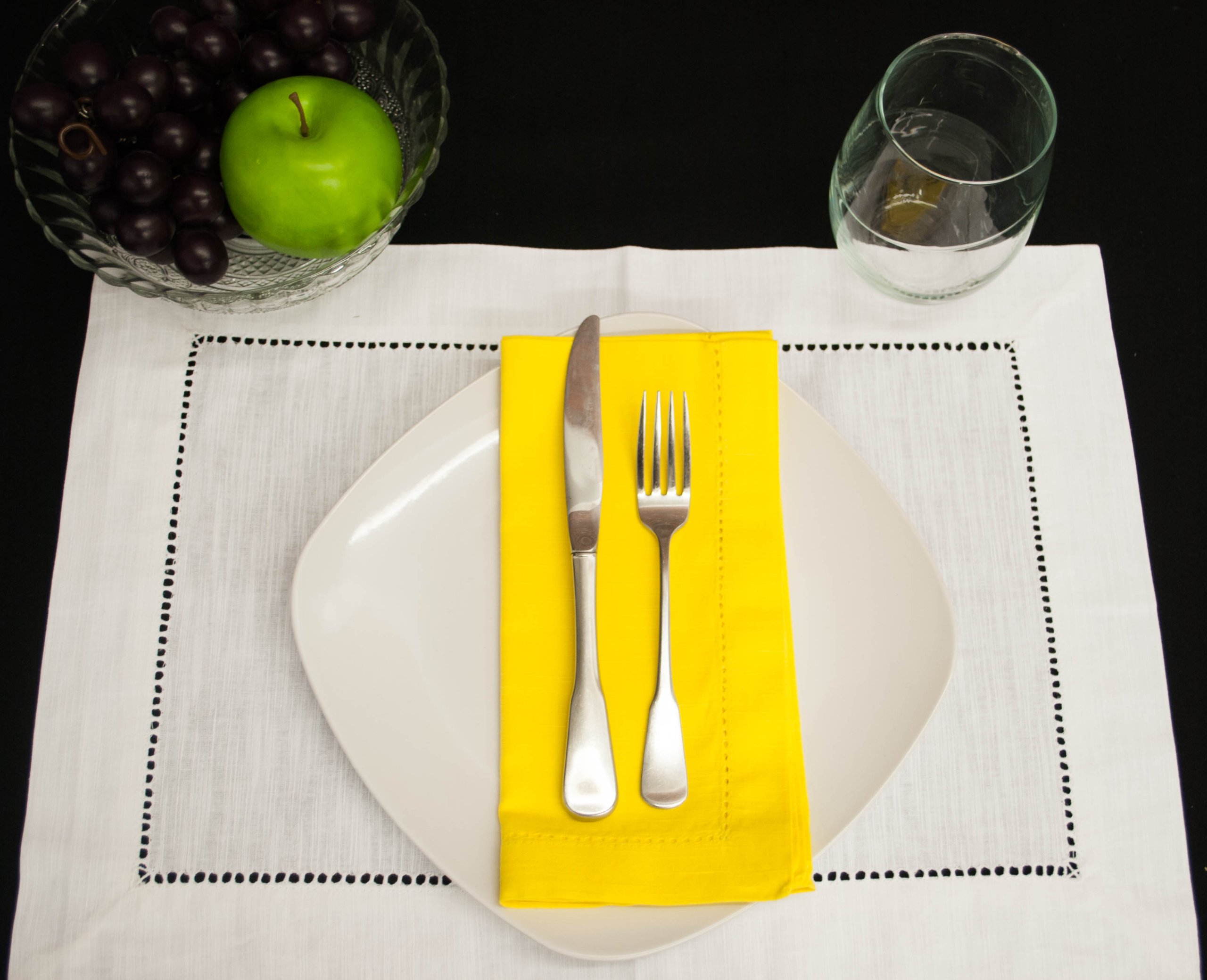 Premium Yellow Hemstitch Linen Dinner Napkins - Set of 12 (1 Dozen) - Elegant Formal Dining, Wedding Reception & Holiday Table Decor