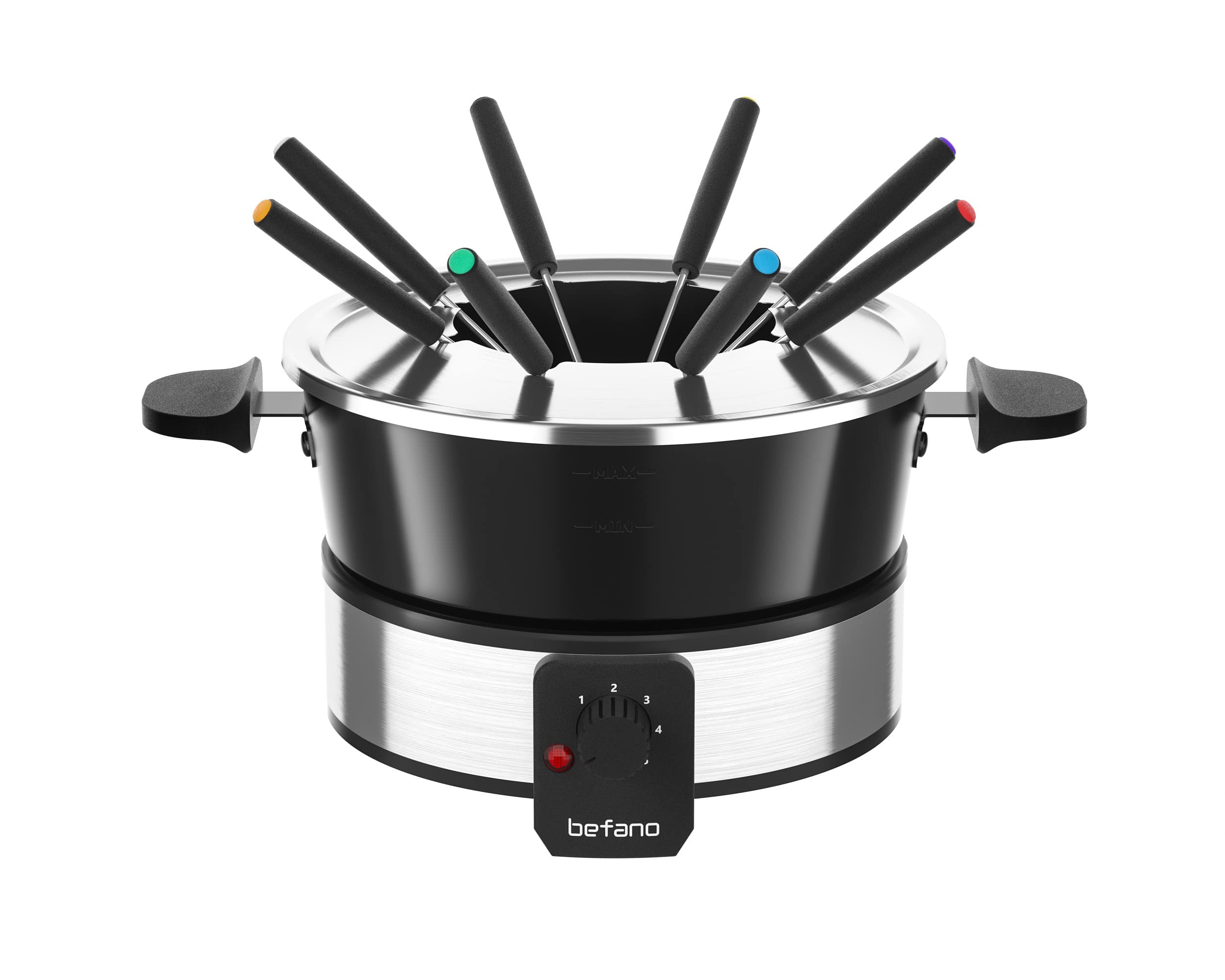 Premium Stainless Steel Fondue Pot Set with Temperature Control - 2-Quart Non-Stick Electric Fondue Maker with 6 Forks, 6 Cups & Stand - Perfect for Chocolate, Cheese, Caramel & Marshmallows - Ideal for Valentine's Day, Parties & Family Gatherings