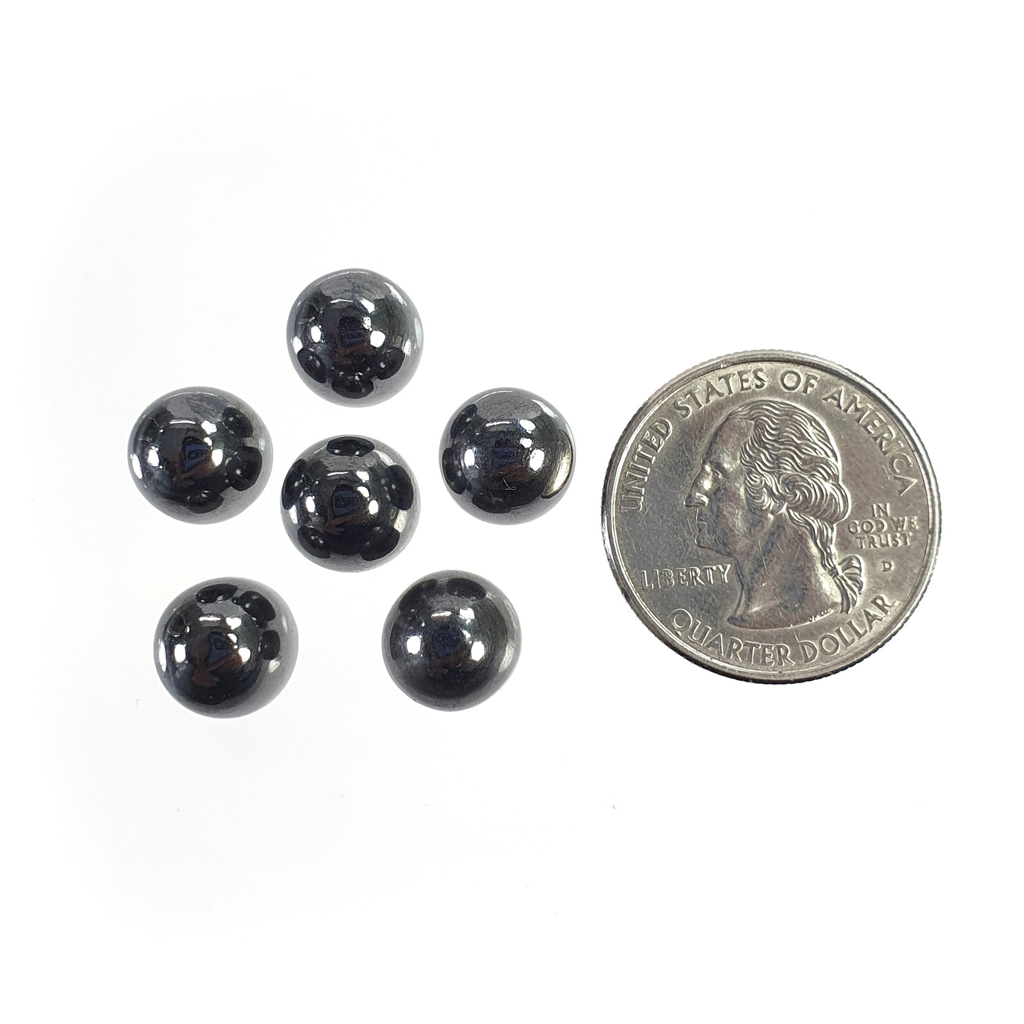 Natural Black Hematite Gemstone Cabochon - 86.10cts Untreated Unheated Hematite Bullet Shape (9.5mm, 6 Pieces) for Jewelry Making, Wire Wrapping & Healing Crystal Collection