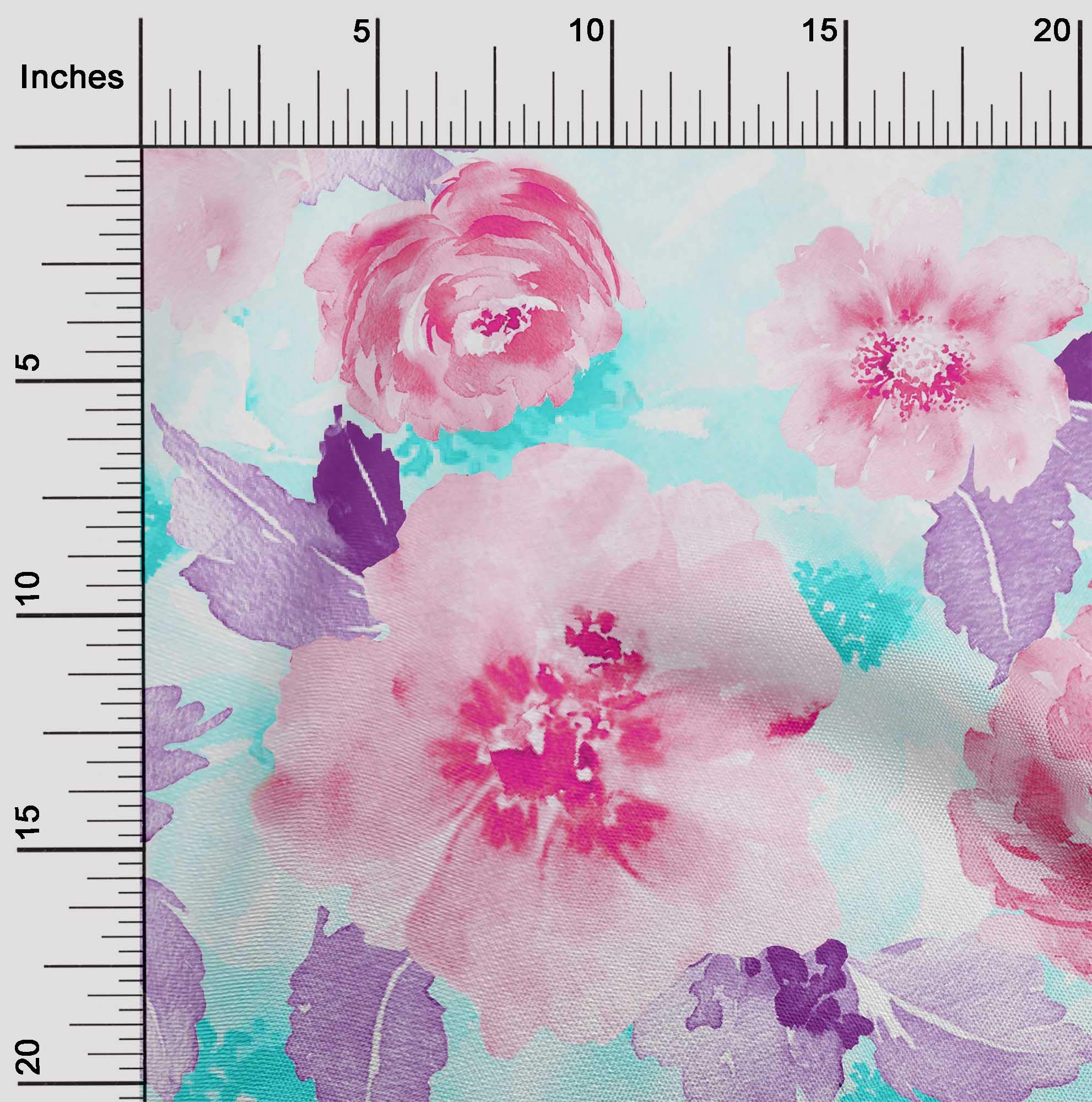 oneOone Georgette Viscose Fabric - Watercolor Leaves & Peony Floral Print Fabric by Yard, 42 Inch Wide - Perfect for Dresses, Scarves & Home Decor